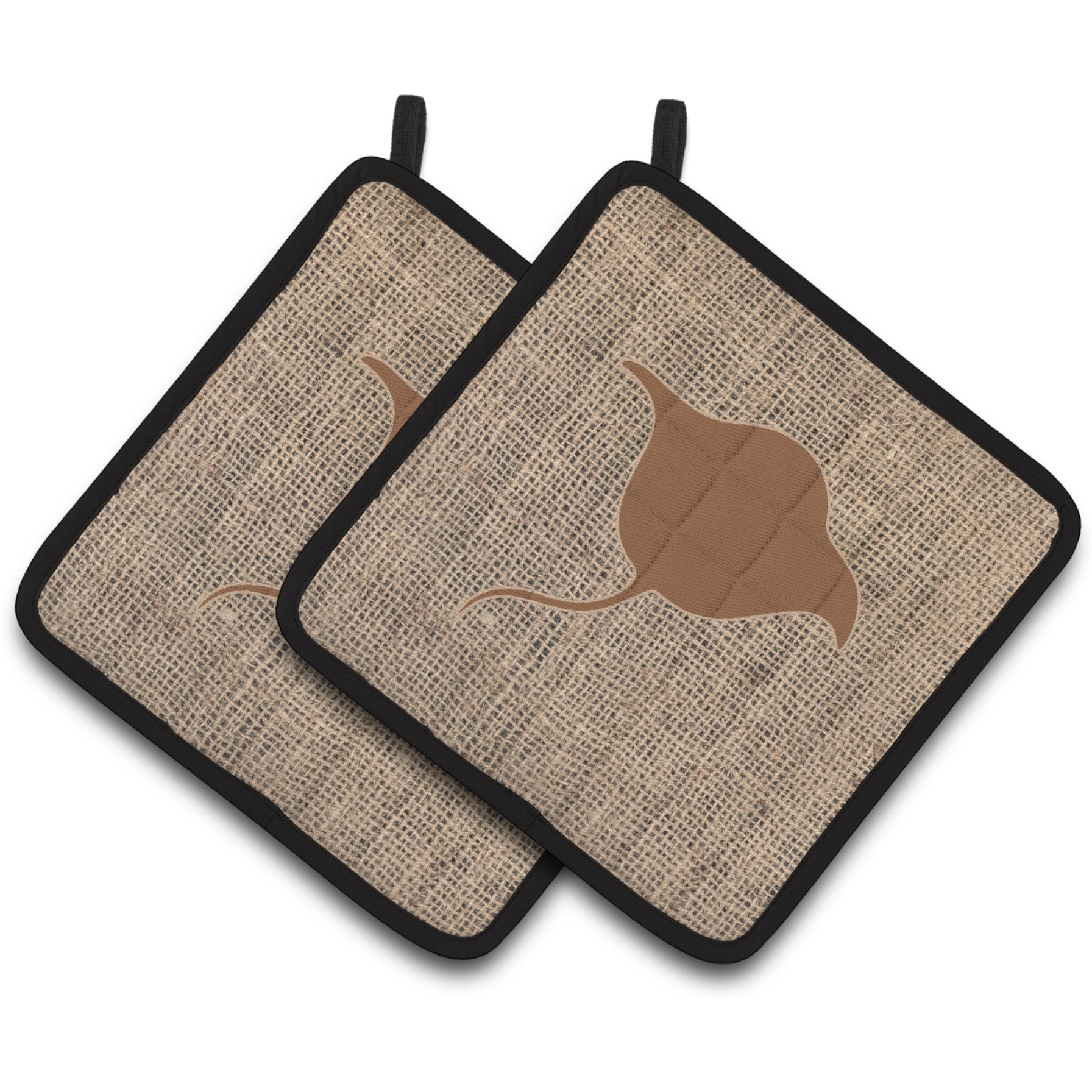 &quotCaroline's Treasures Stingray Faux Burlap & Brown Pair of Pot Holders BB1094-BL-BN-PTHD, 7.5HX7.5W, Multicolor"