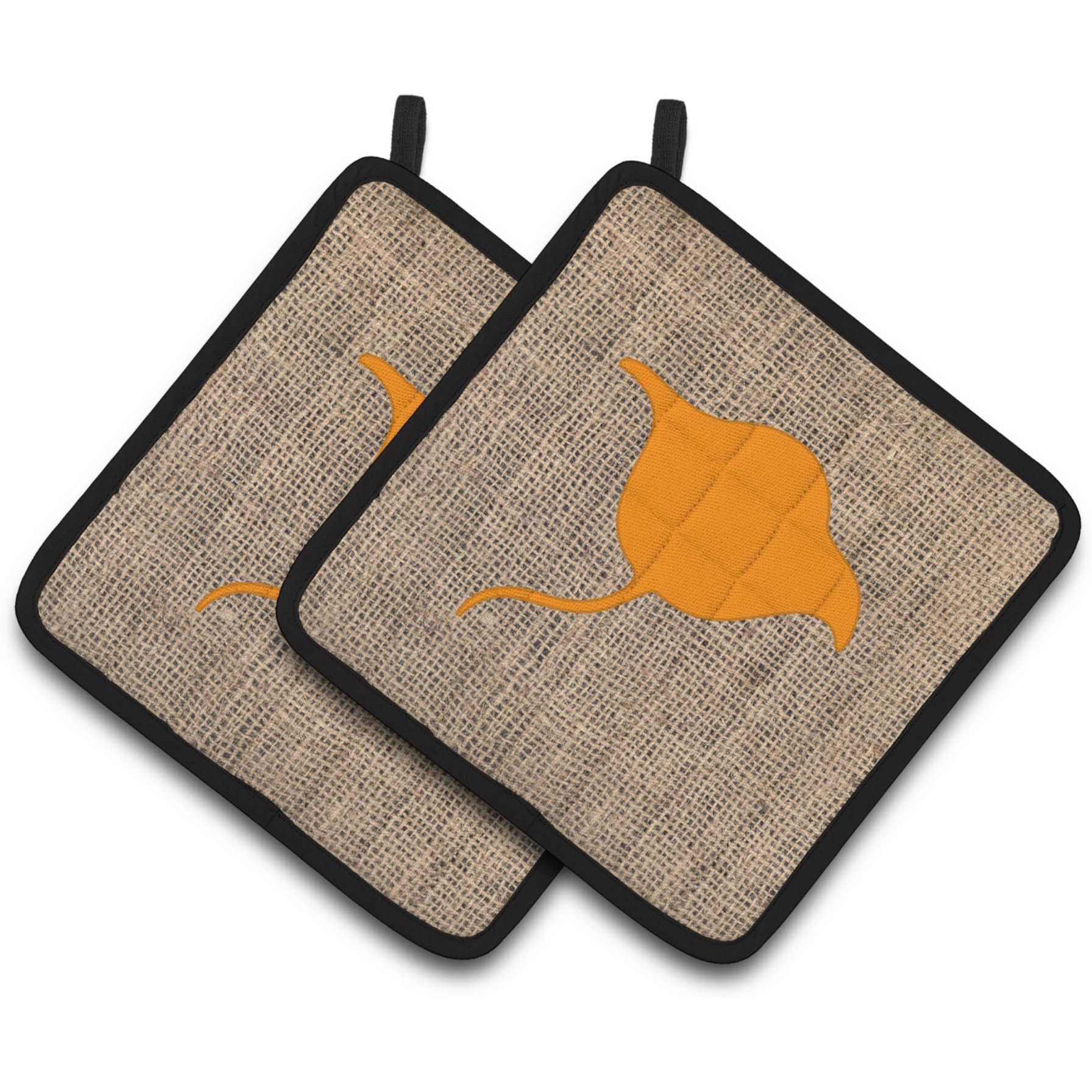 &quotCaroline's Treasures Stingray Faux Burlap & Orange Pair of Pot Holders BB1094-BL-OR-PTHD, 7.5HX7.5W, Multicolor"