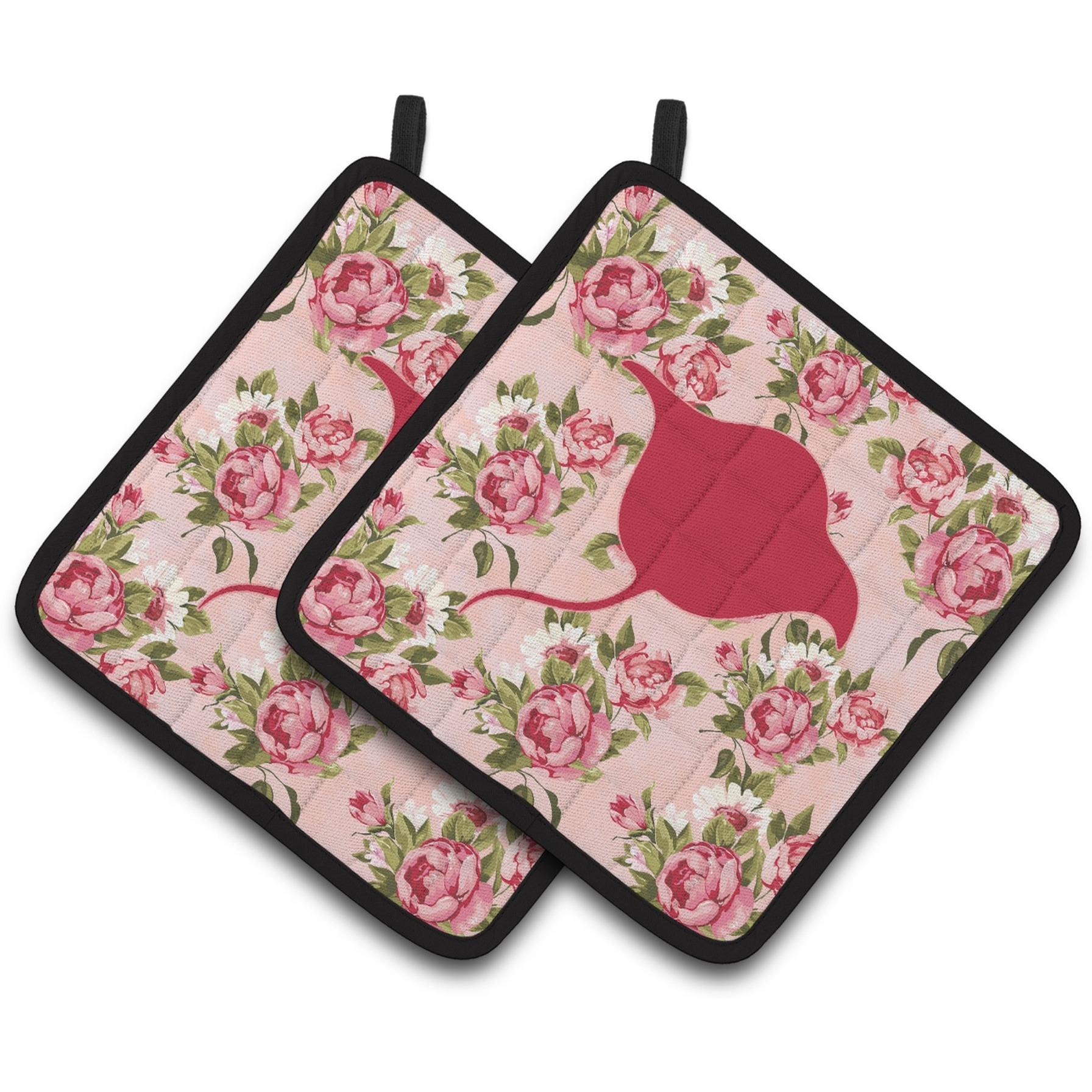 &quotCaroline's Treasures Stingray Shabby Chic Pink Roses Pair of Pot Holders BB1094-RS-PK-PTHD, 7.5HX7.5W, Multicolor"