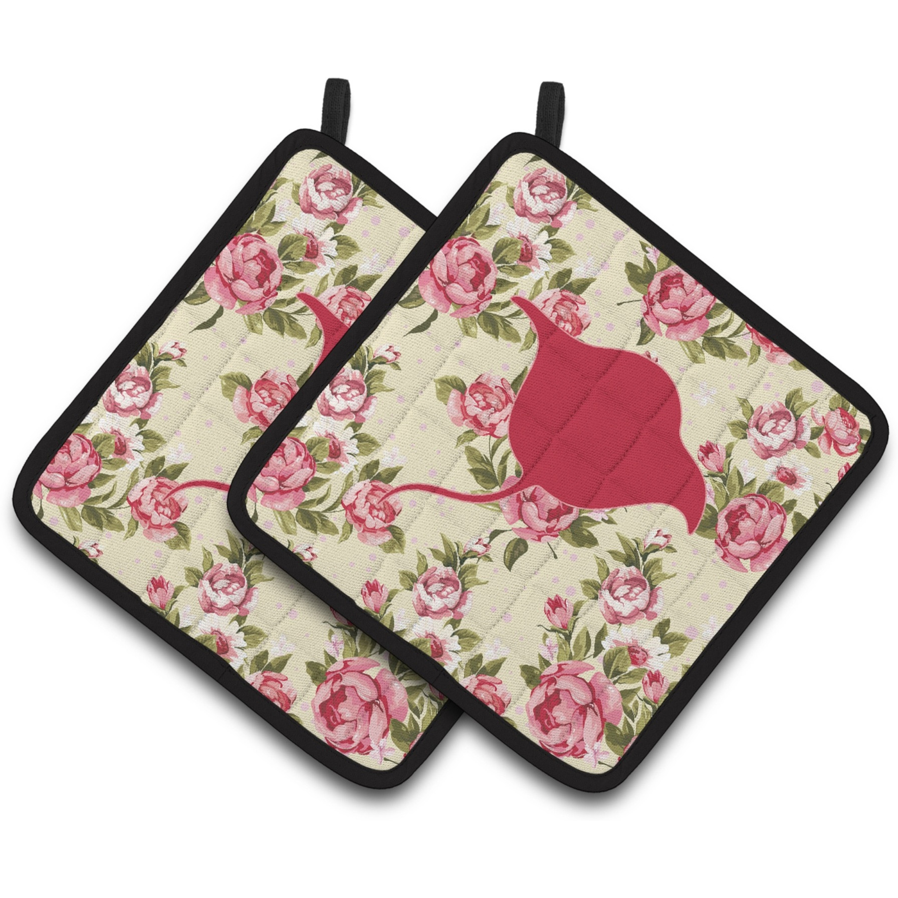 &quotCaroline's Treasures Stingray Shabby Chic Yellow Roses Pair of Pot Holders BB1094-RS-YW-PTHD, 7.5HX7.5W, Multicolor"