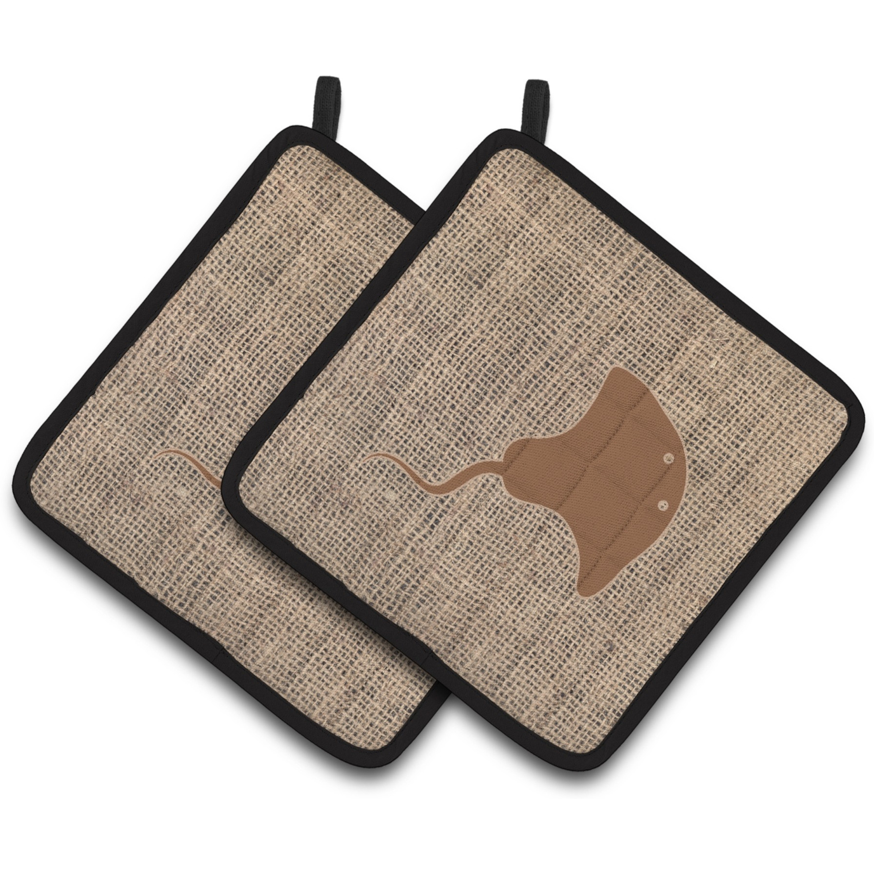 &quotCaroline's Treasures Stingray Faux Burlap & Brown Pair of Pot Holders BB1095-BL-BN-PTHD, 7.5HX7.5W, Multicolor"
