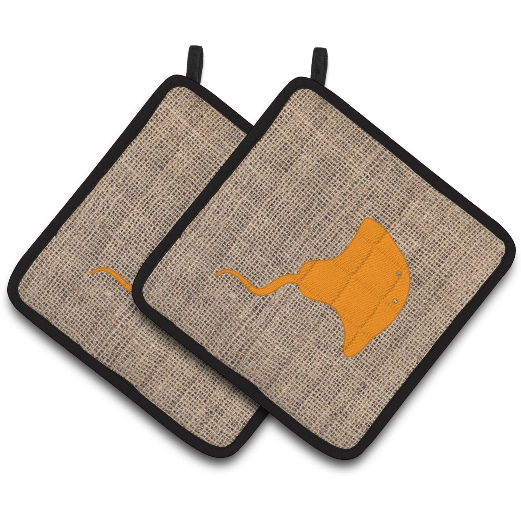 &quotCaroline's Treasures Stingray Faux Burlap & Orange Pair of Pot Holders BB1095-BL-OR-PTHD, 7.5HX7.5W, Multicolor"