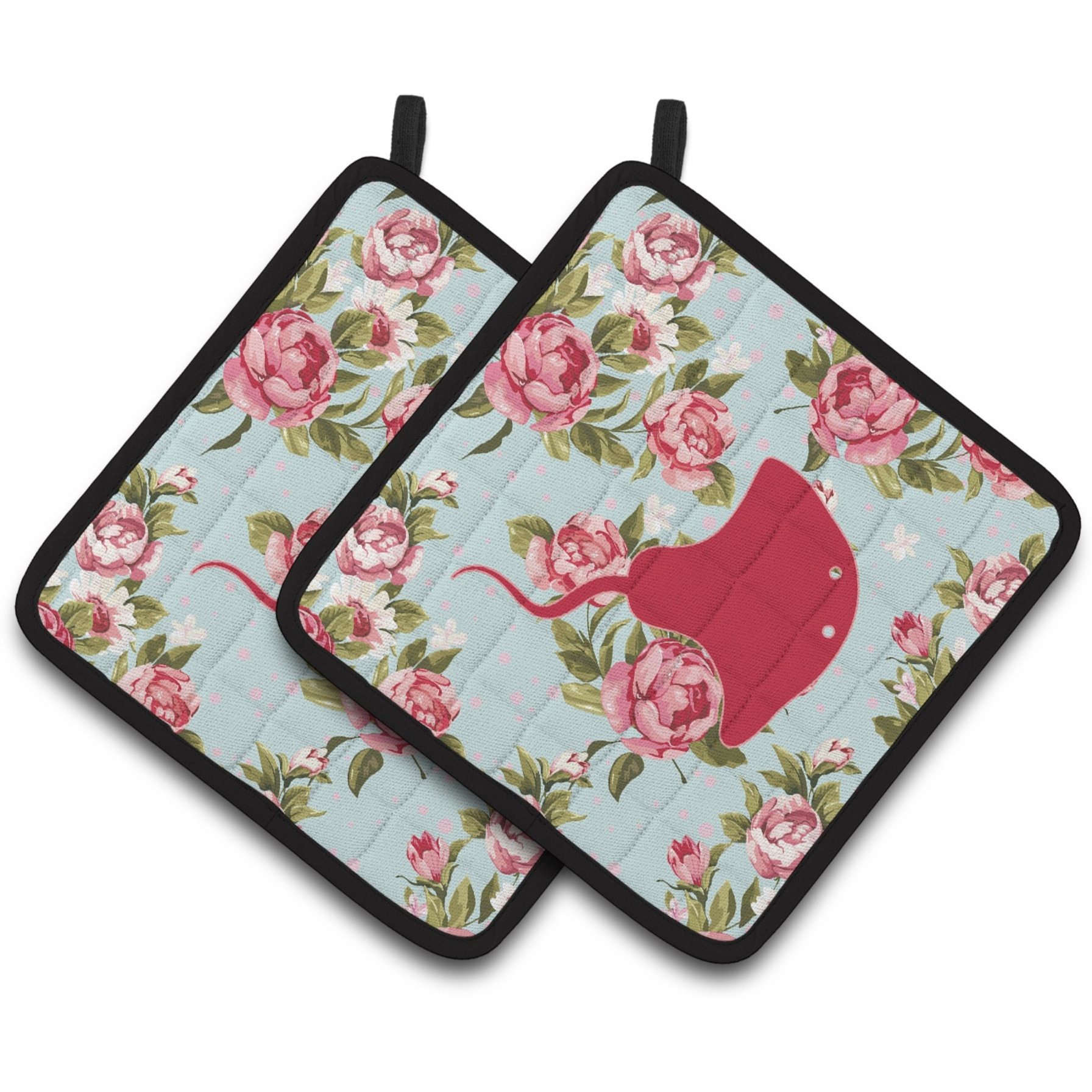 &quotCaroline's Treasures Stingray Shabby Chic Blue Roses Pair of Pot Holders BB1095-RS-BU-PTHD, 7.5HX7.5W, Multicolor"