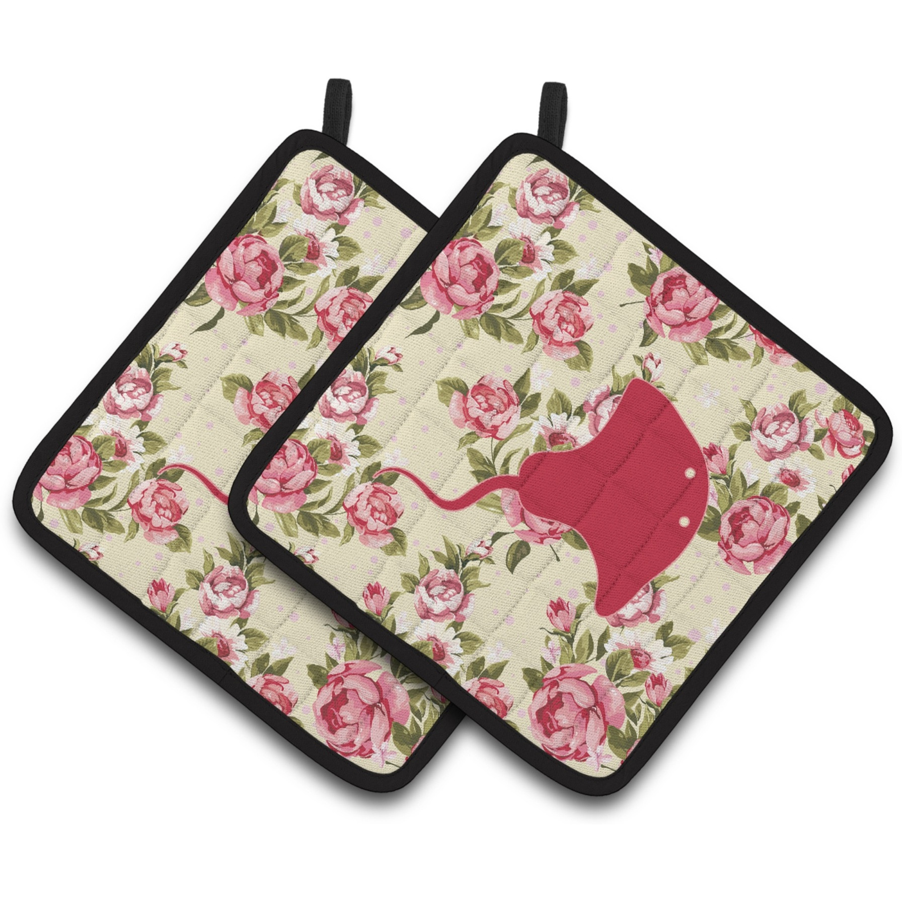 &quotCaroline's Treasures Stingray Shabby Chic Yellow Roses Pair of Pot Holders BB1095-RS-YW-PTHD, 7.5HX7.5W, Multicolor"