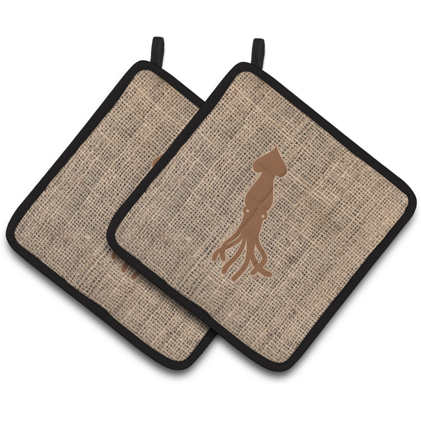 &quotCaroline's Treasures Squid Faux Burlap & Brown Pair of Pot Holders BB1096-BL-BN-PTHD, 7.5HX7.5W, Multicolor"