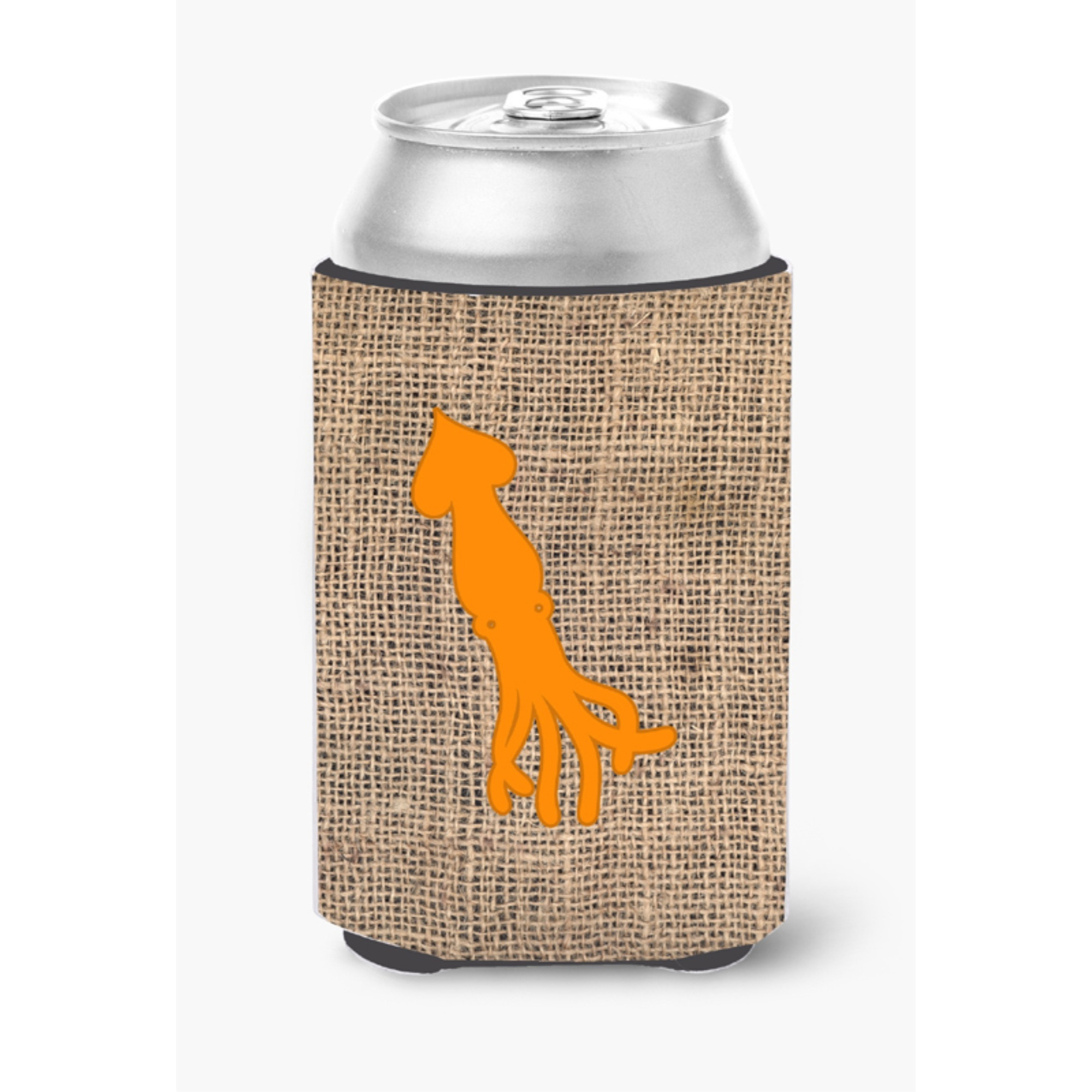 Squid Burlap and Orange Can or Bottle Beverage Insulator Hugger