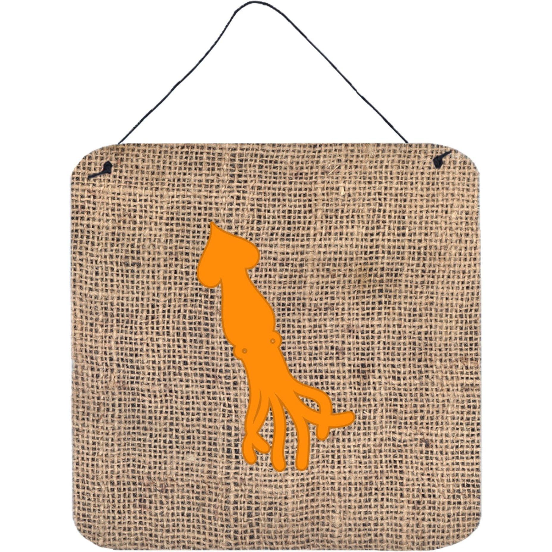&quotCaroline's Treasures Squid Burlap and Orange Aluminum Metal Wall or Door Hanging Prints, 6 x 6"", Multicolor"