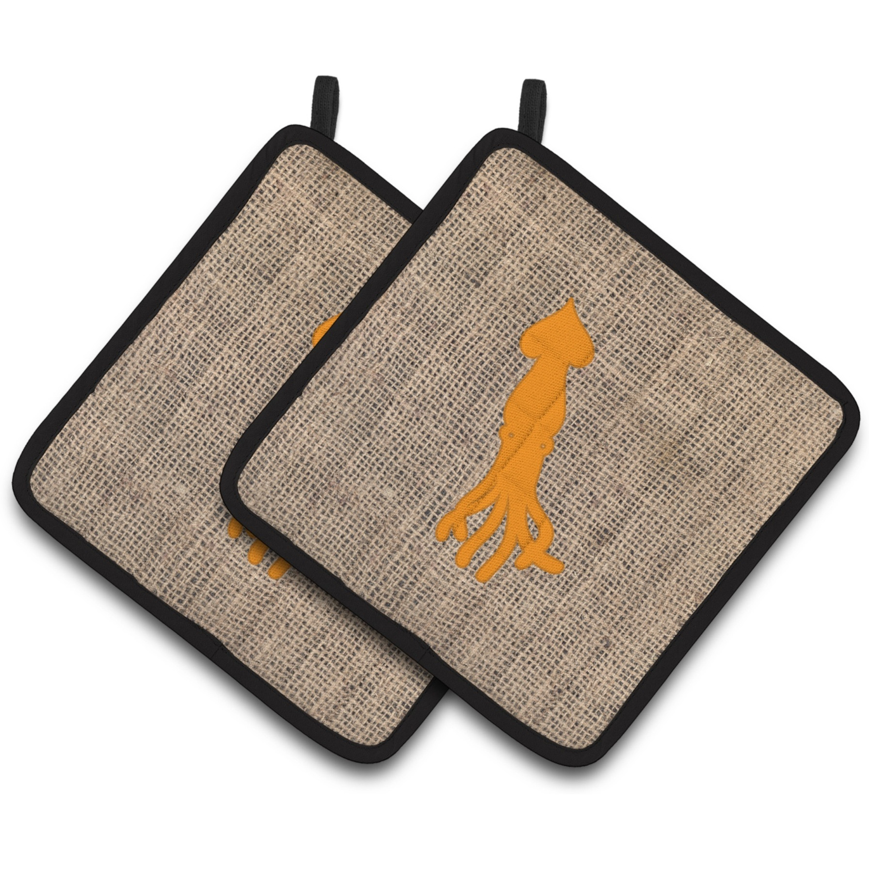 &quotCaroline's Treasures Squid Faux Burlap & Orange Pair of Pot Holders BB1096-BL-OR-PTHD, 7.5HX7.5W, Multicolor"