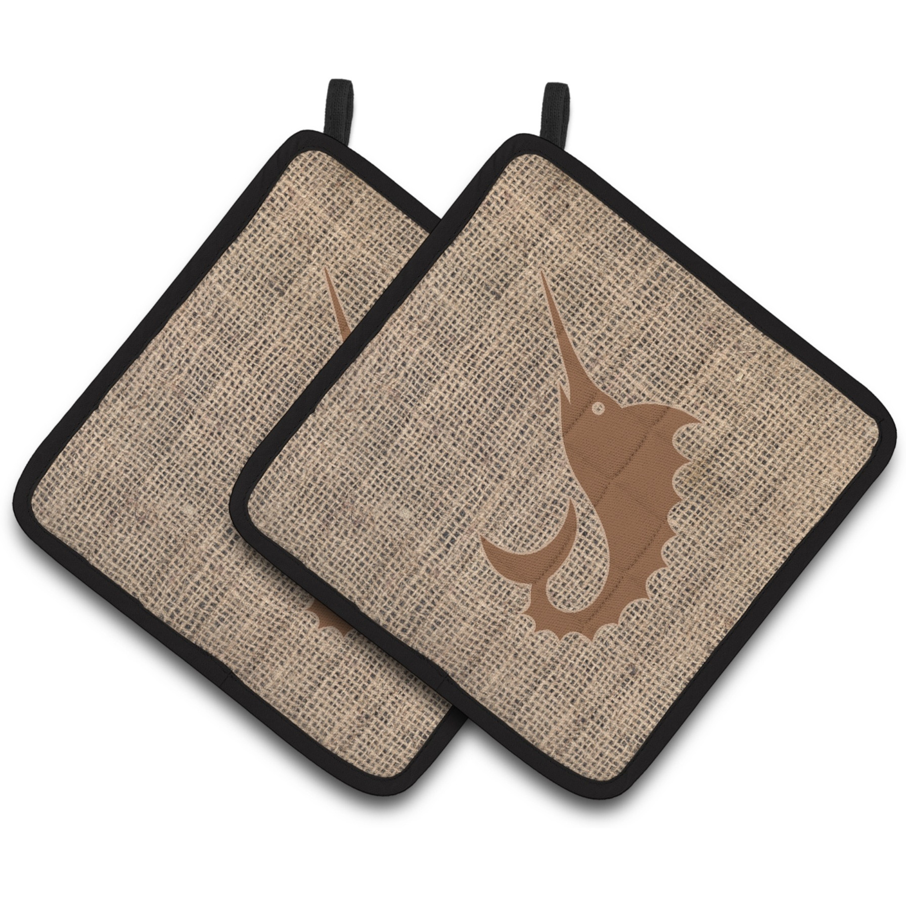 &quotCaroline's Treasures Fish - Sword Fish Faux Burlap & Brown Pair of Pot Holders BB1097-BL-BN-PTHD, 7.5HX7.5W, Multicolor"
