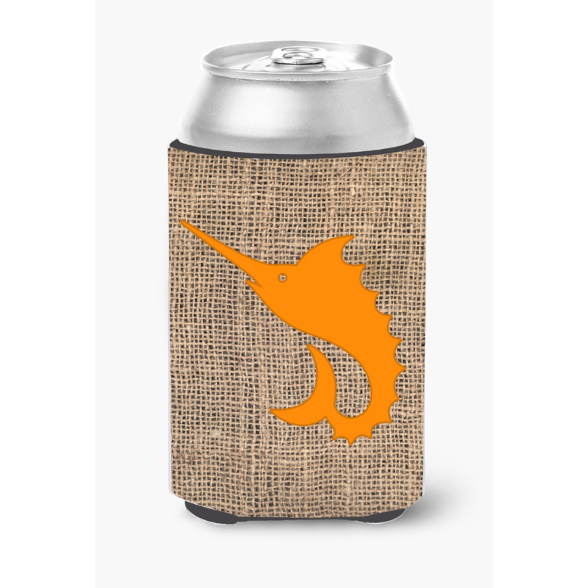 Fish - Sword Fish Burlap and Orange Can or Bottle Beverage Insulator Hugger BB1097