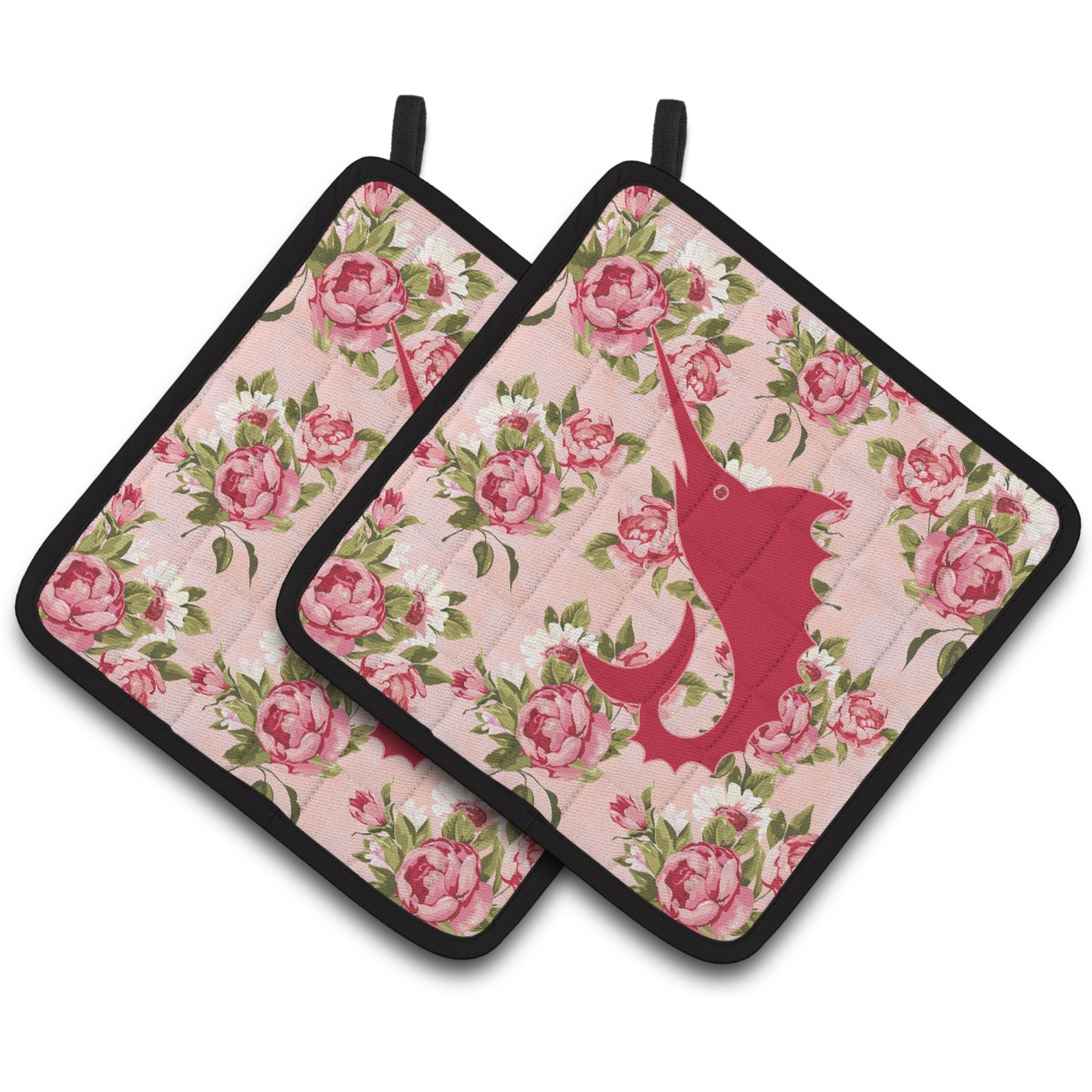 &quotCaroline's Treasures BB1097-RS-PK-PTHD Fish "&quotSword"" Shabby Chic Pink Roses Pot Holders (1 Pair), 7.5"" x 7.5"", Multicolor"