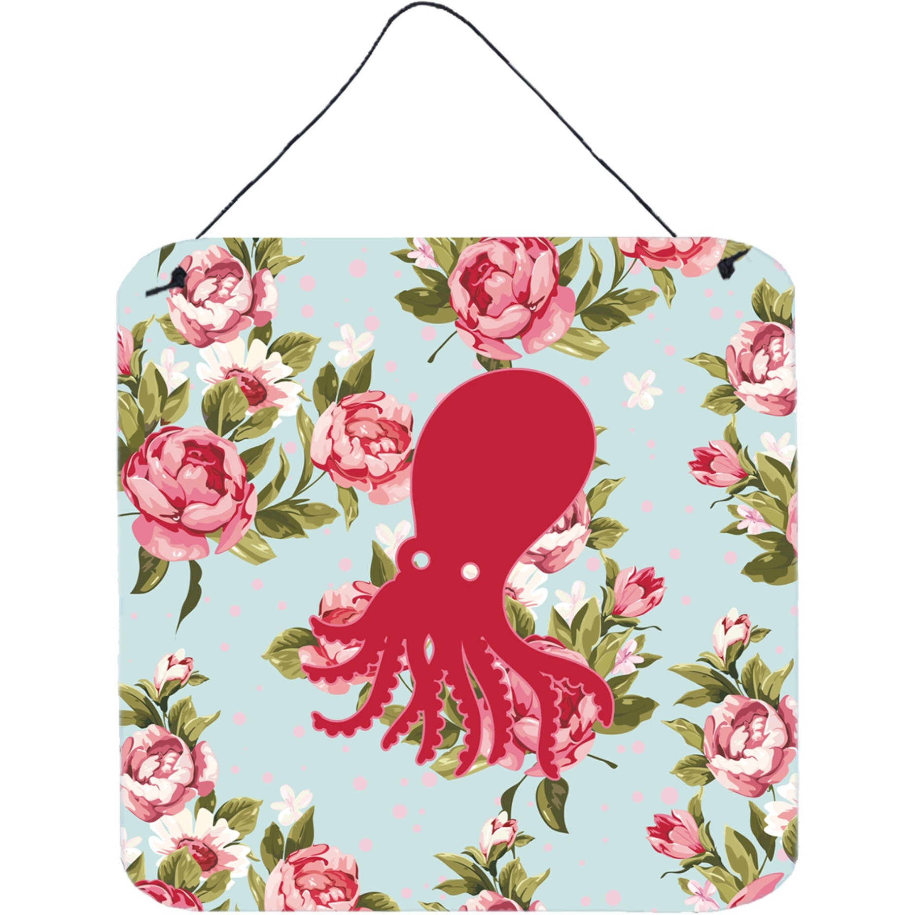 &quotCaroline's Treasures BB1098-RS-BU-DS66 Octopus Shabby Chic Blue Roses Wall or Door Hanging Prints, 6 x 6"", Multicolor"