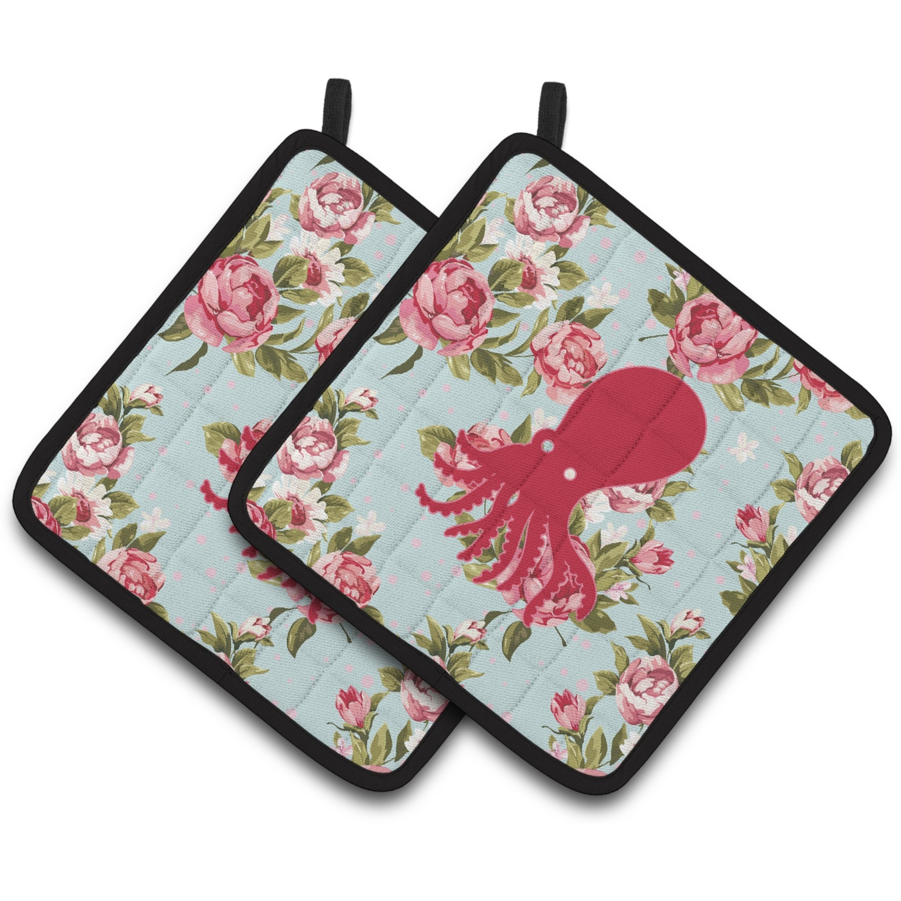 &quotCaroline's Treasures Octopus Shabby Chic Blue Roses Pair of Pot Holders BB1098-RS-BU-PTHD, 7.5HX7.5W, Multicolor"