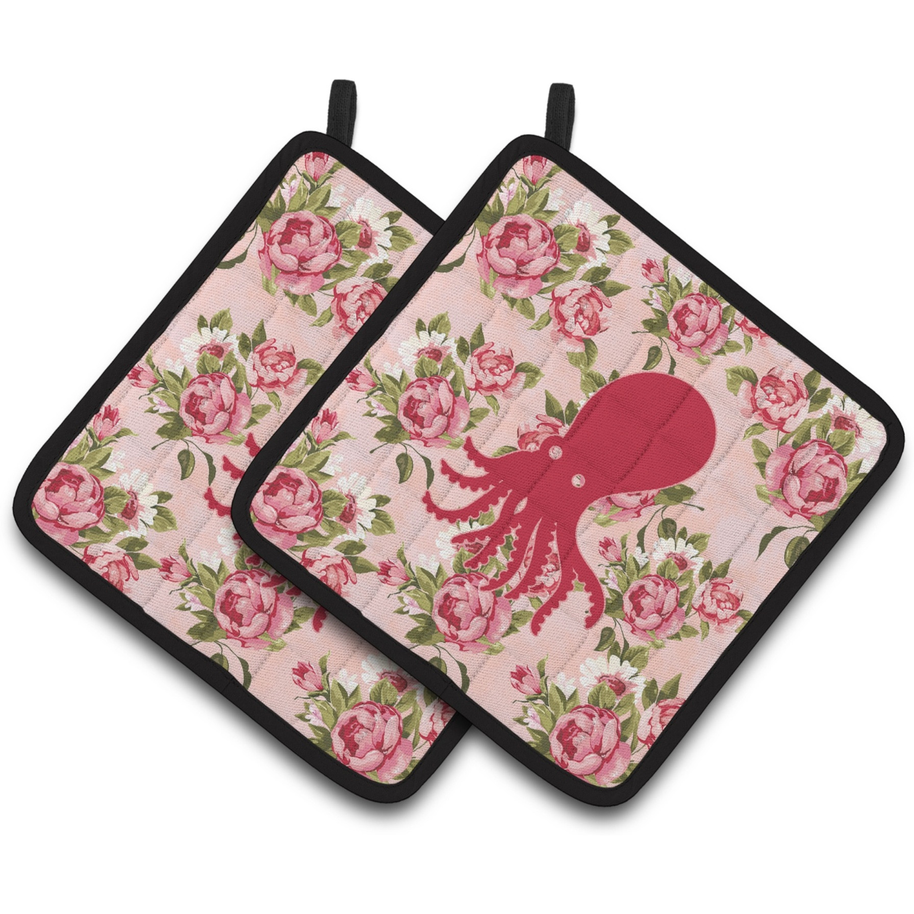 &quotCaroline's Treasures BB1098-RS-PK-PTHD Octopus Shabby Chic Pink Roses Pot Holders (1 Pair), 7.5"" x 7.5"", Multicolor"