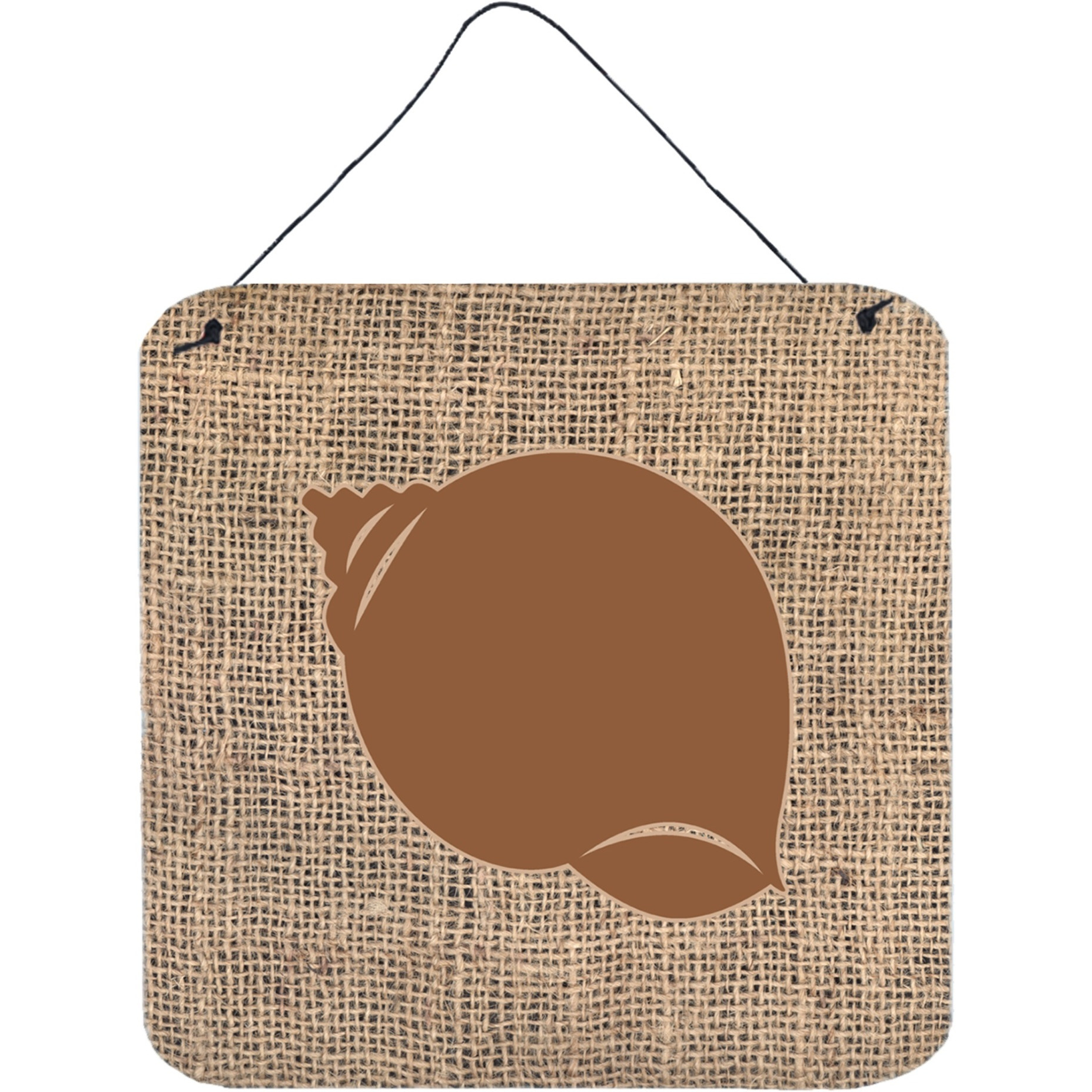 &quotCaroline's Treasures Shell Burlap and Brown Aluminum Metal Wall or Door Hanging Prints, 6 x 6"", Multicolor"