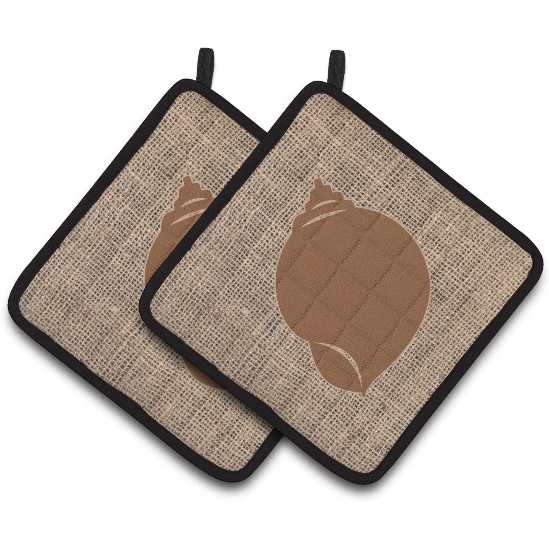 &quotCaroline's Treasures Shell Faux Burlap & Brown Pair of Pot Holders BB1099-BL-BN-PTHD, 7.5HX7.5W, Multicolor"