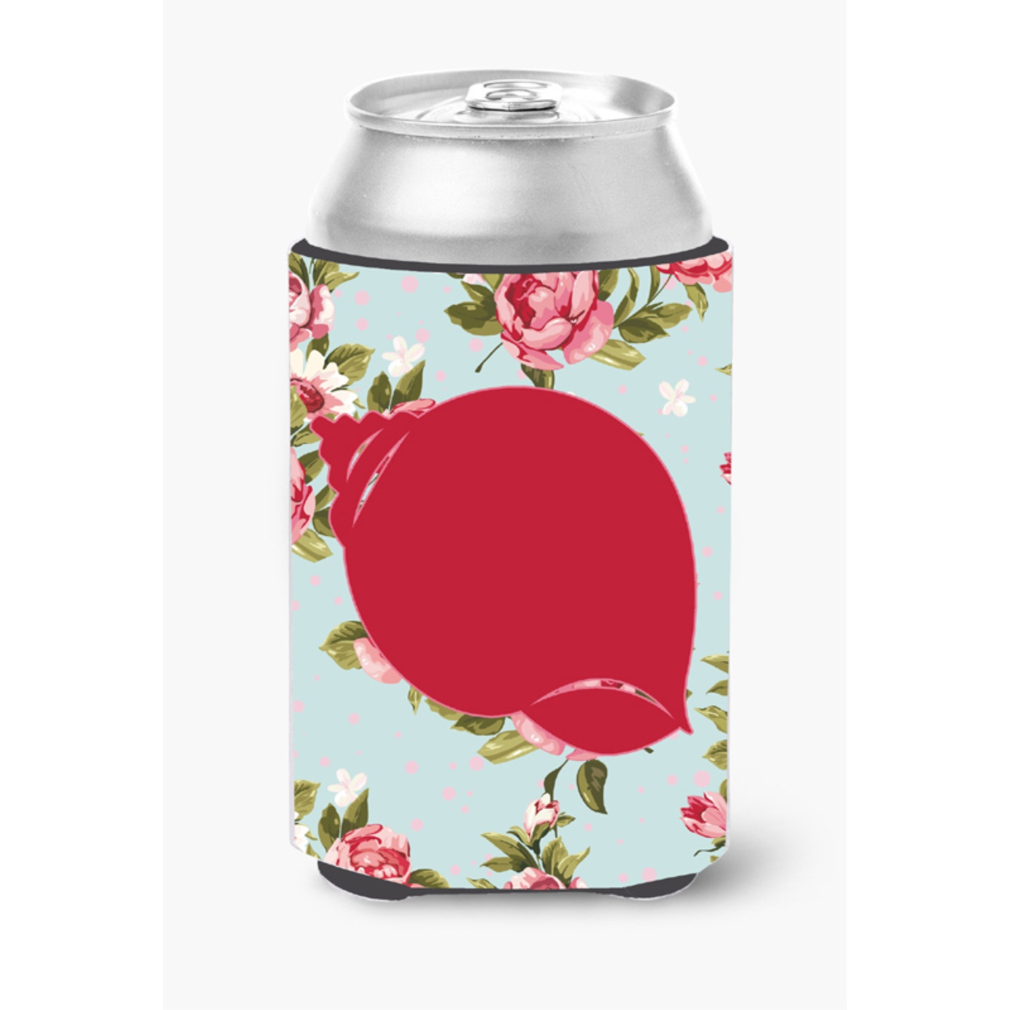 Shell Shabby Chic Blue Roses Can or Bottle Beverage Insulator Hugger BB1099