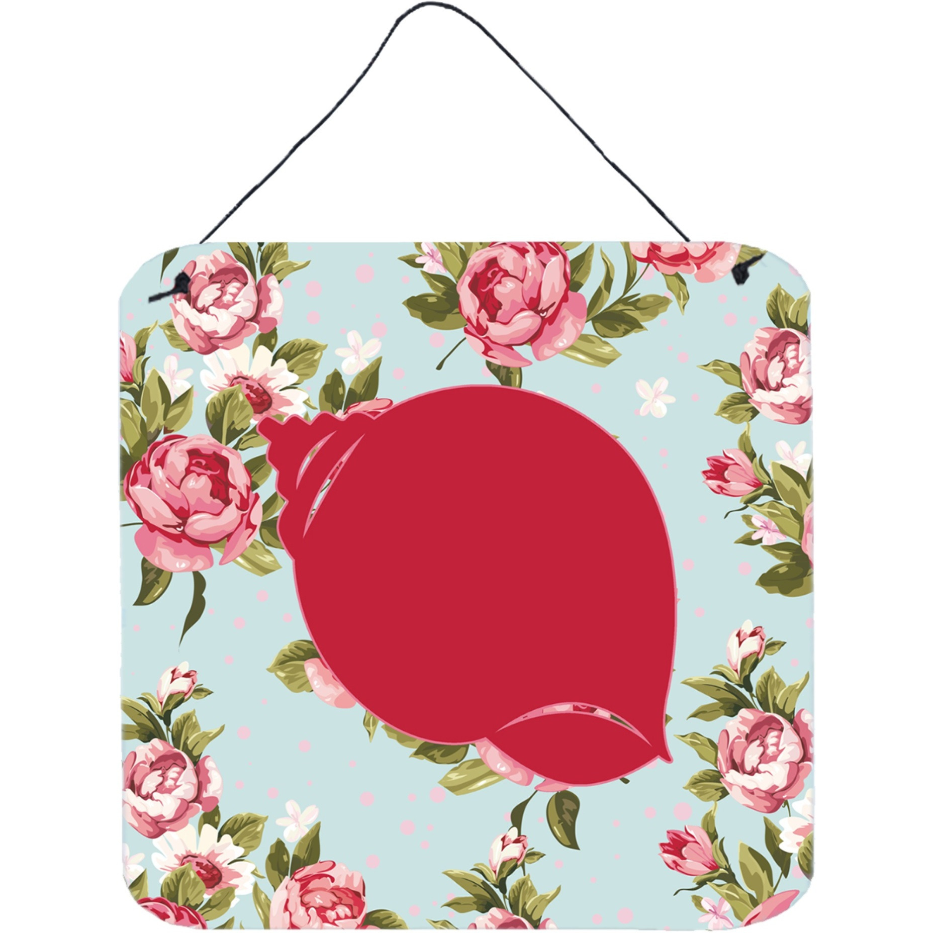 &quotCaroline's Treasures Shell Shabby Chic Blue Roses Aluminum Metal Wall or Door Hanging Prints, 6 x 6"", Multicolor"