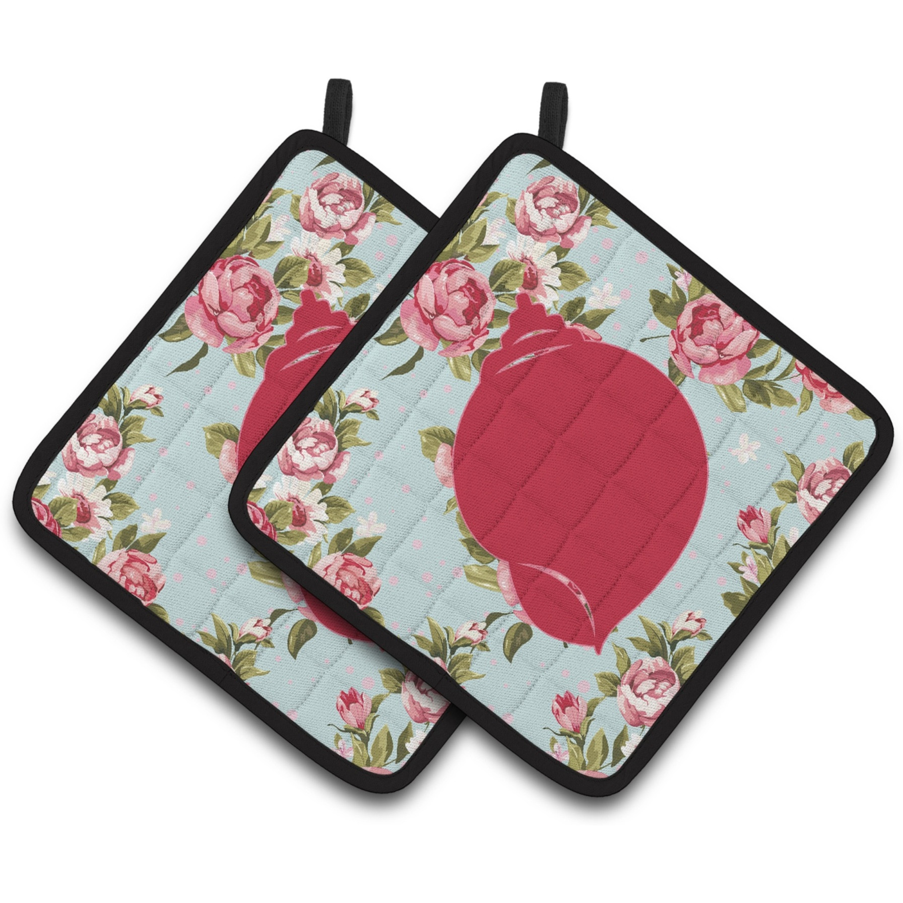 &quotCaroline's Treasures Shell Shabby Chic Blue Roses Pair of Pot Holders BB1099-RS-BU-PTHD, 7.5HX7.5W, Multicolor"