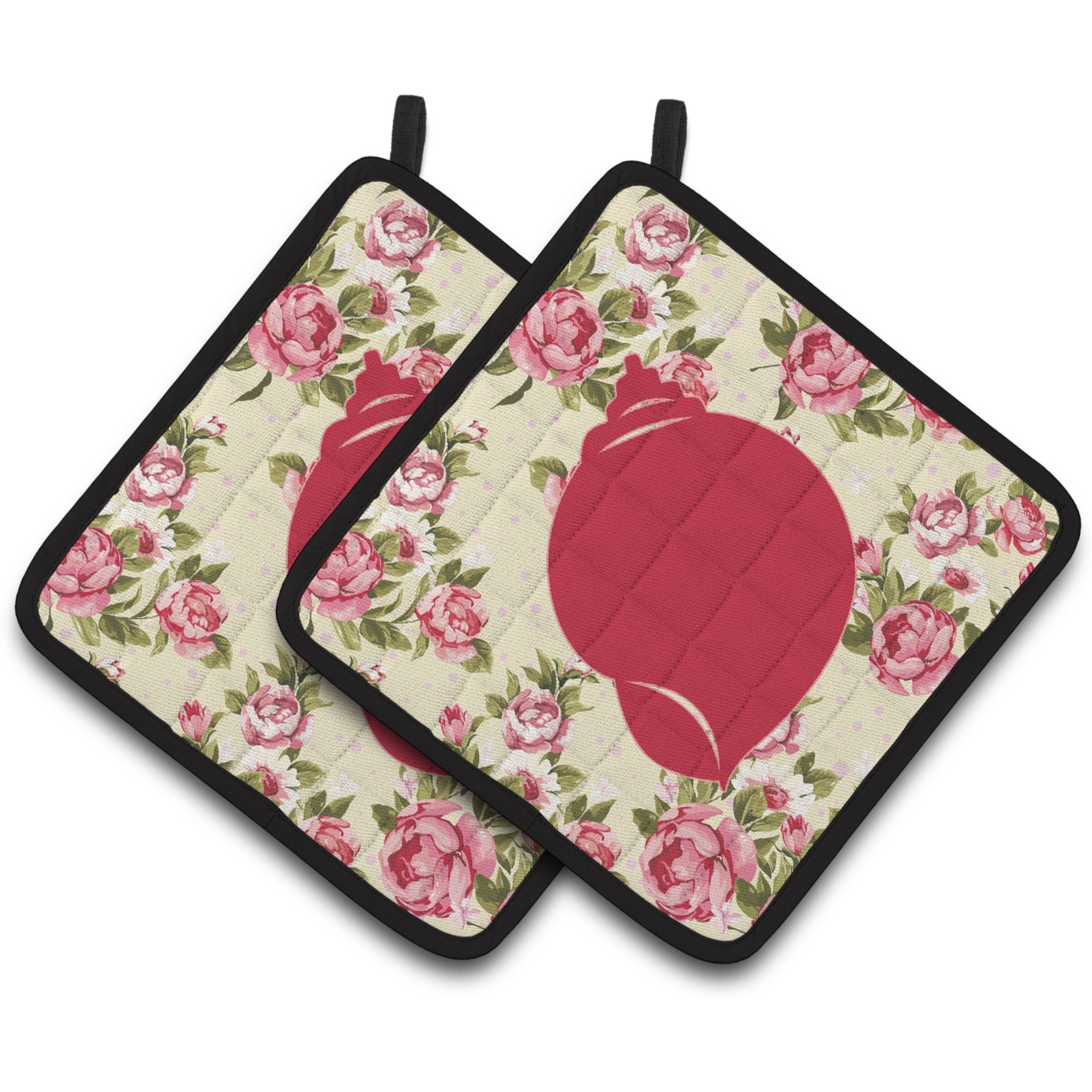 &quotCaroline's Treasures Shell Shabby Chic Yellow Roses Pair of Pot Holders BB1099-RS-YW-PTHD, 7.5HX7.5W, Multicolor"