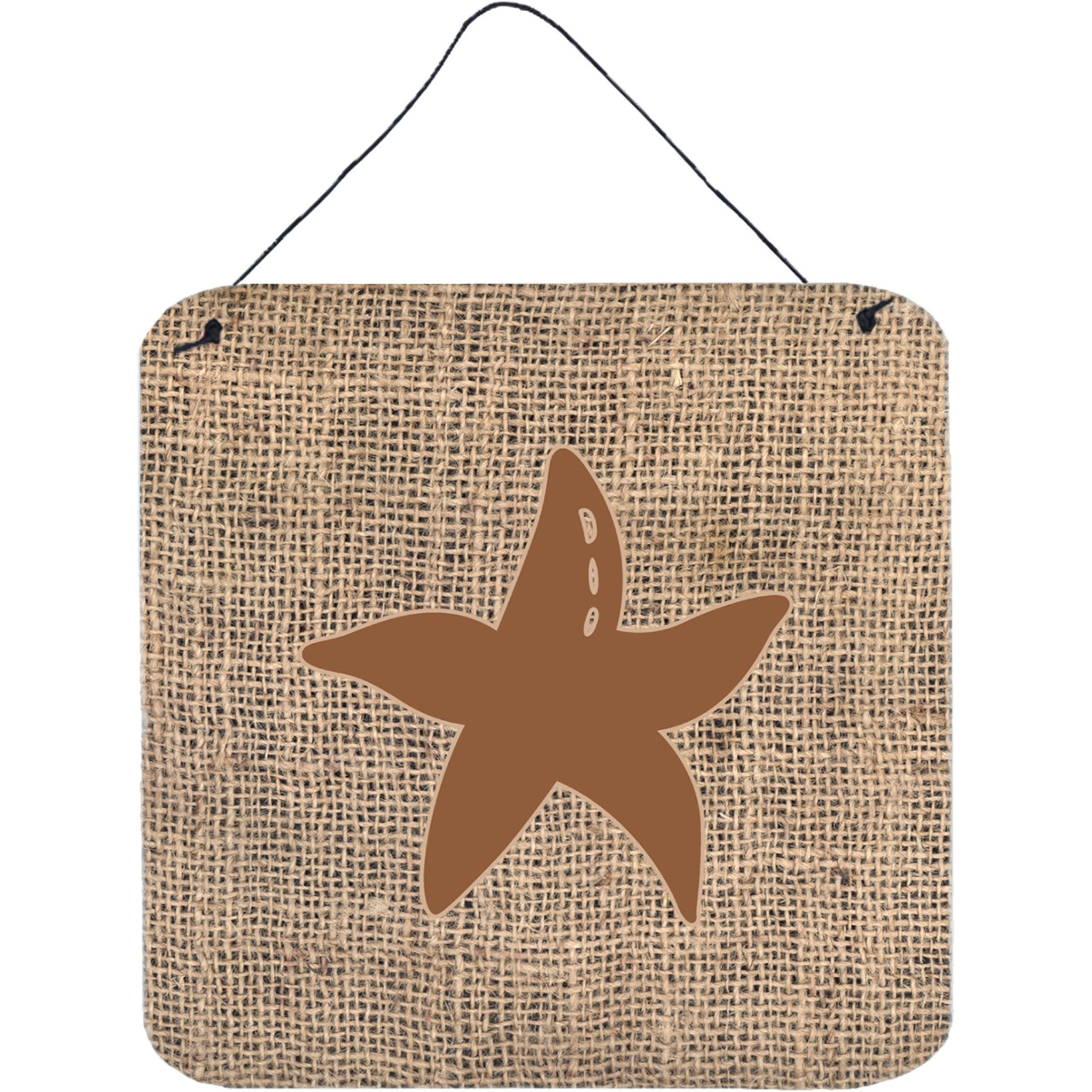 &quotCaroline's Treasures Starfish Burlap and Brown Aluminum Metal Wall or Door Hanging Prints, 6 x 6"", Multicolor"