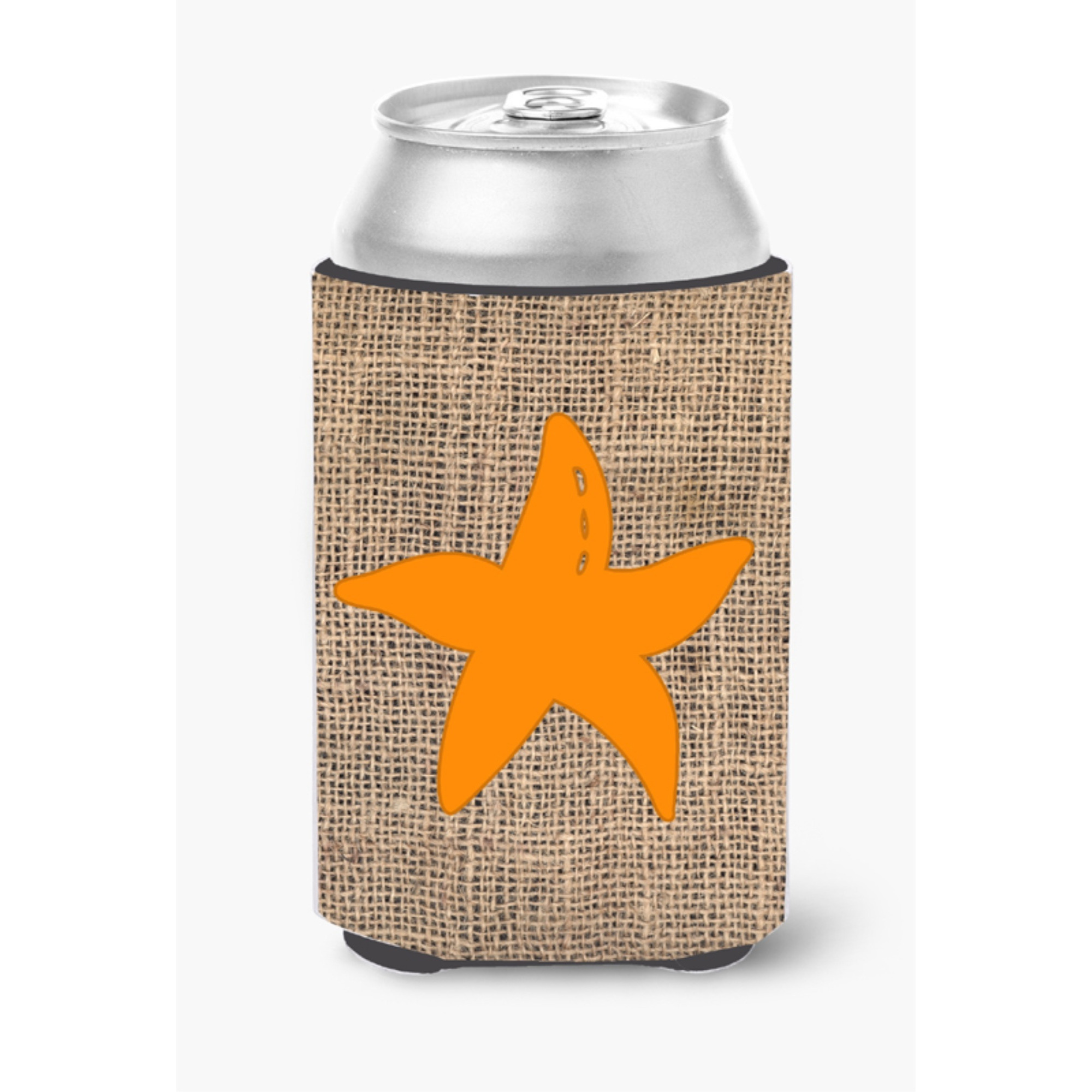 Starfish Burlap and Orange Can or Bottle Beverage Insulator Hugger