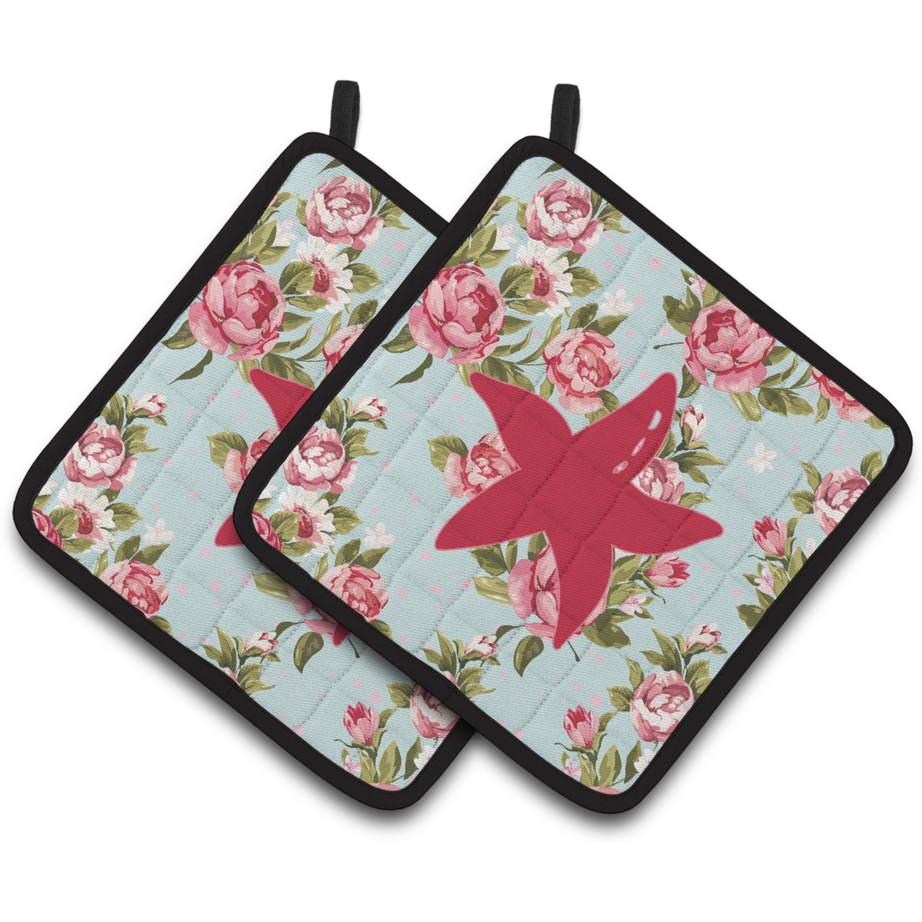 &quotCaroline's Treasures Starfish Shabby Chic Blue Roses Pair of Pot Holders BB1100-RS-BU-PTHD, 7.5HX7.5W, Multicolor"