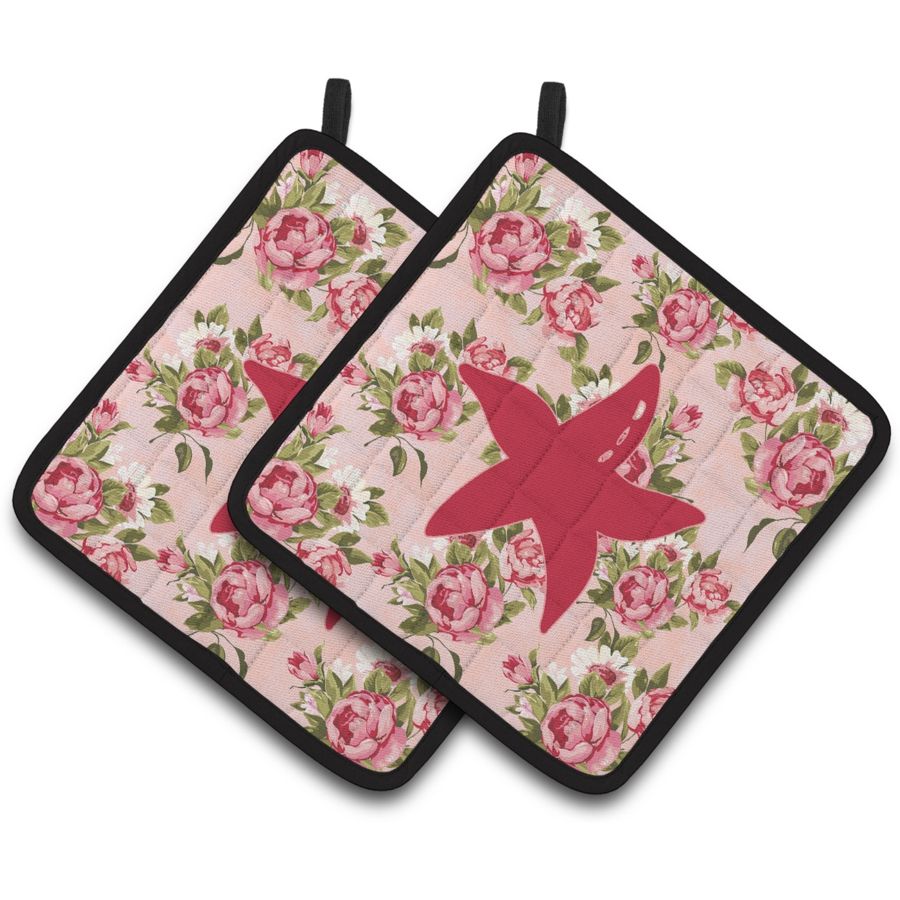 &quotCaroline's Treasures Starfish Shabby Chic Pink Roses Pair of Pot Holders BB1100-RS-PK-PTHD, 7.5HX7.5W, Multicolor"