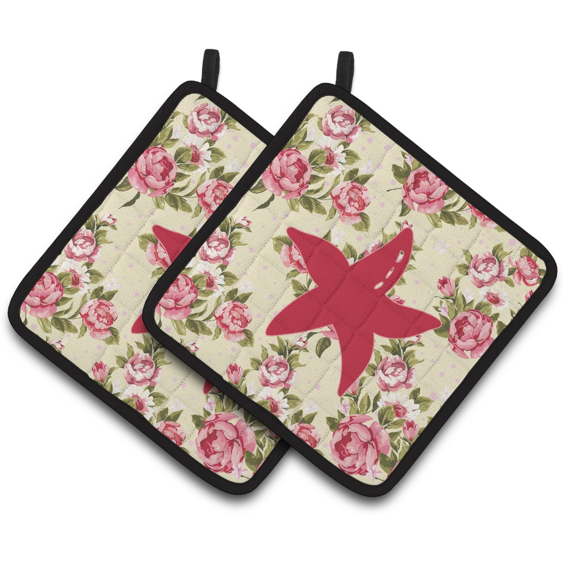 &quotCaroline's Treasures Starfish Shabby Chic Yellow Roses Pair of Pot Holders BB1100-RS-YW-PTHD, 7.5HX7.5W, Multicolor"