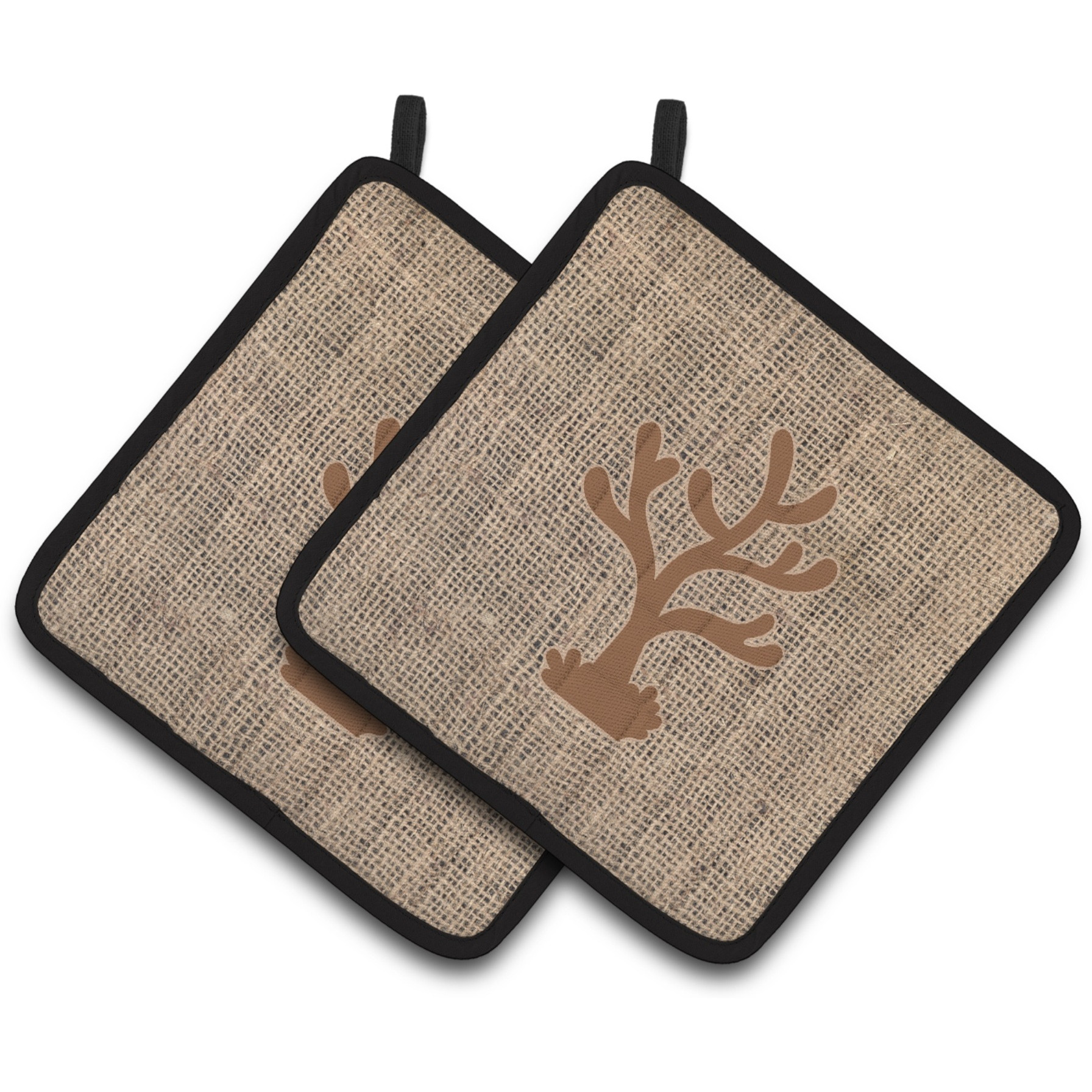 &quotCaroline's Treasures Coral Faux Burlap & Brown Pair of Pot Holders BB1101-BL-BN-PTHD, 7.5HX7.5W, Multicolor"