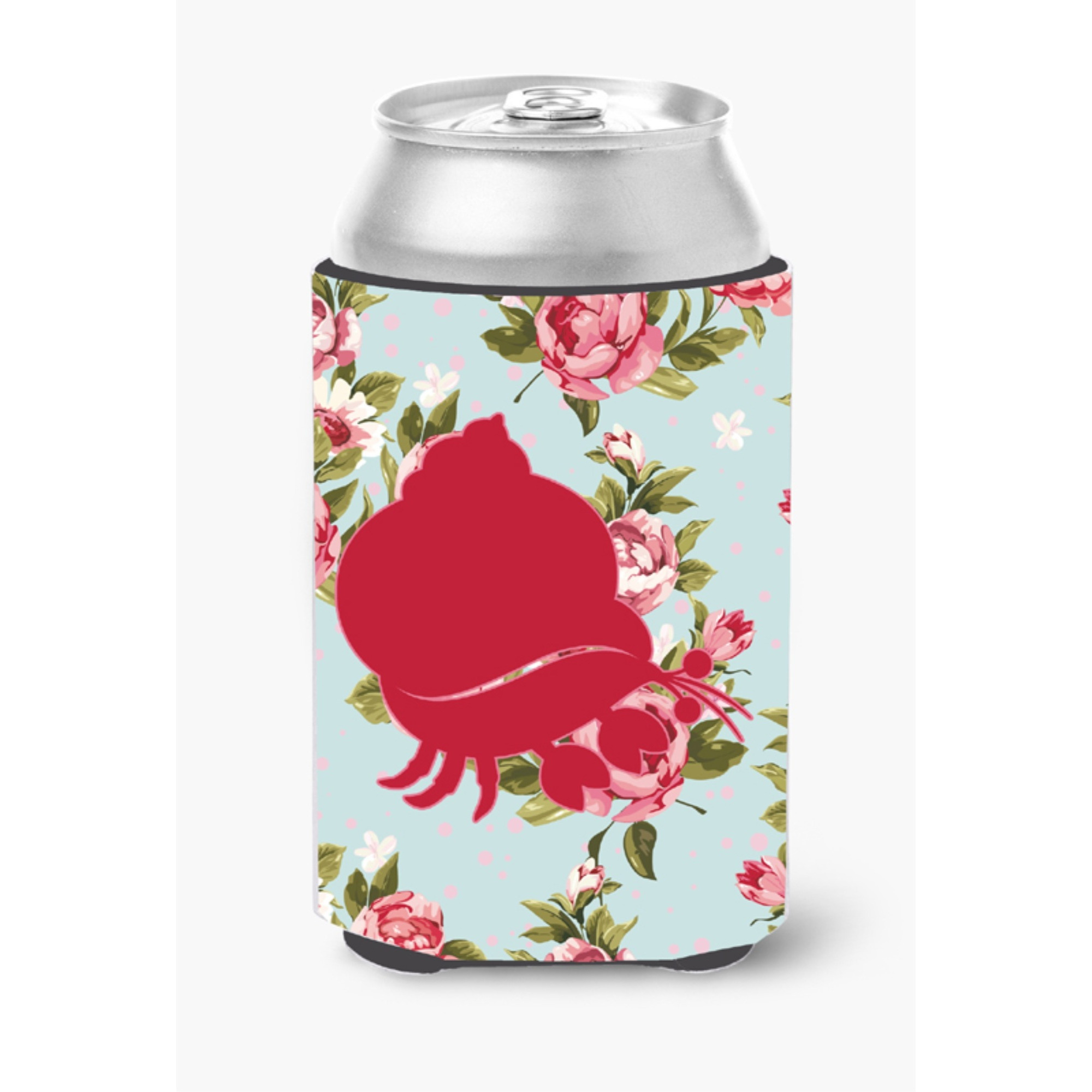 Hermit Crab Shabby Chic Blue Roses Can or Bottle Beverage Insulator Hugger BB1102