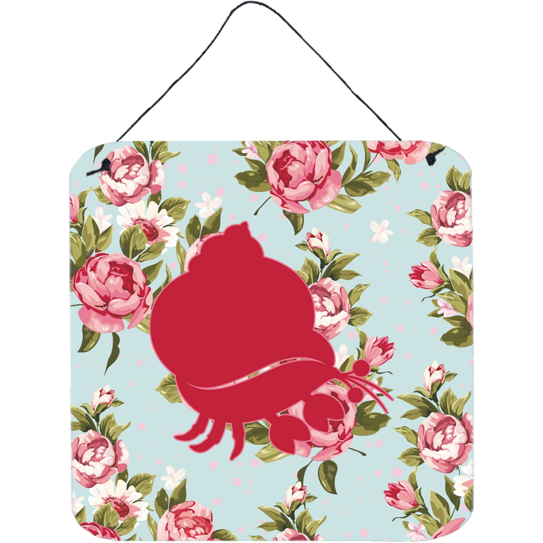 &quotCaroline's Treasures BB1102-RS-BU-DS66 Hermit Crab Shabby Chic Blue Roses Wall or Door Hanging Prints, 6 x 6"", Multicolor"