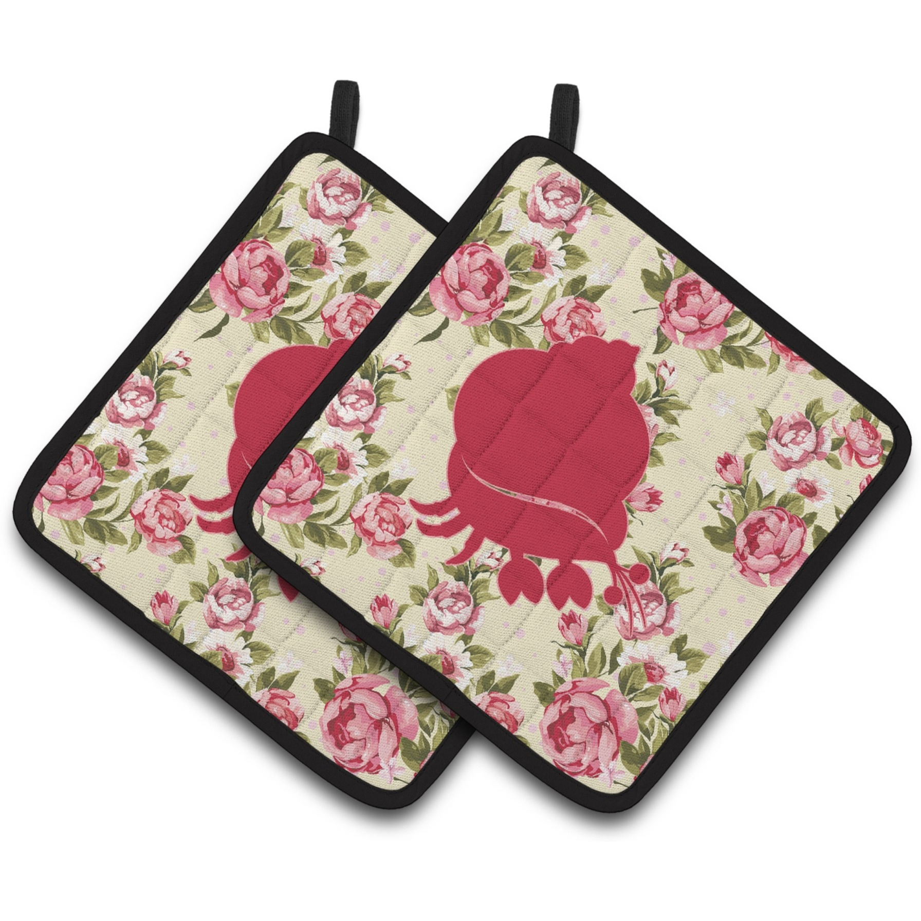 &quotCaroline's Treasures Hermit Crab Shabby Chic Yellow Roses Pair of Pot Holders BB1102-RS-YW-PTHD, 7.5HX7.5W, Multicolor"