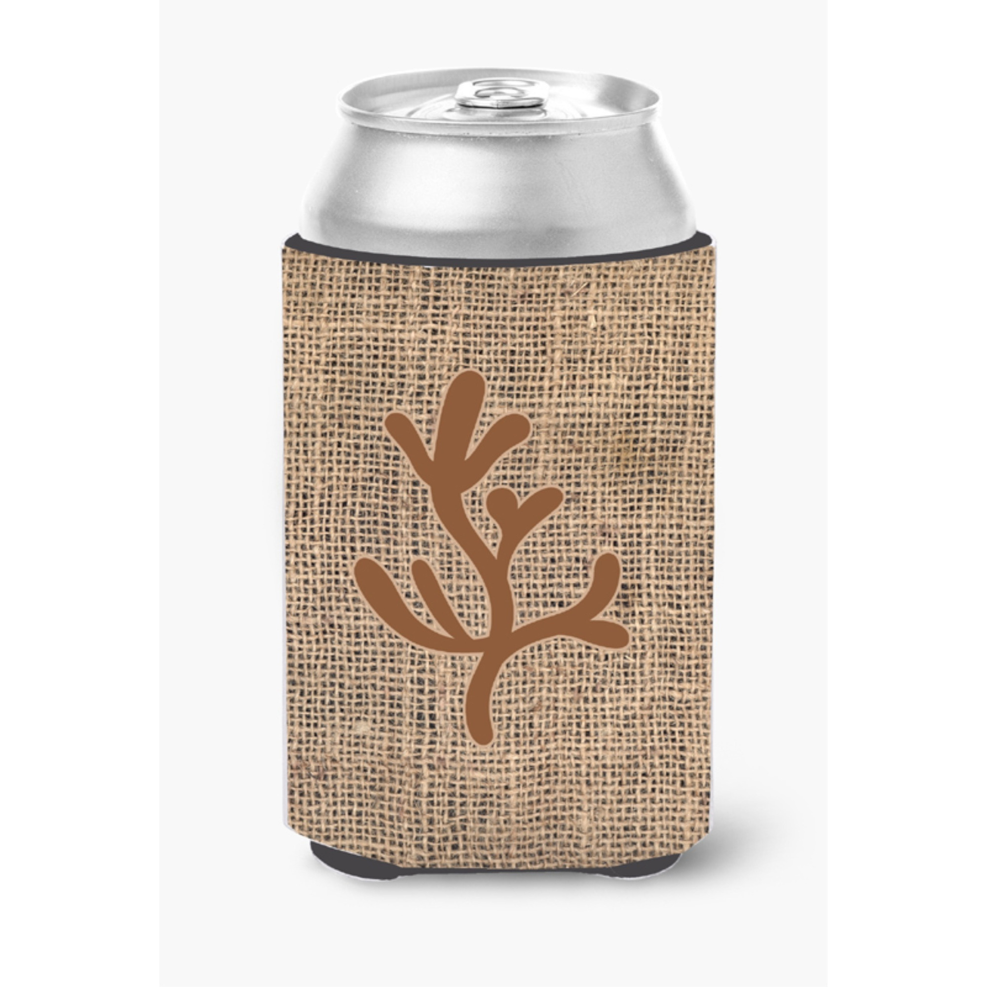 Coral Burlap and Brown Can or Bottle Beverage Insulator Hugger