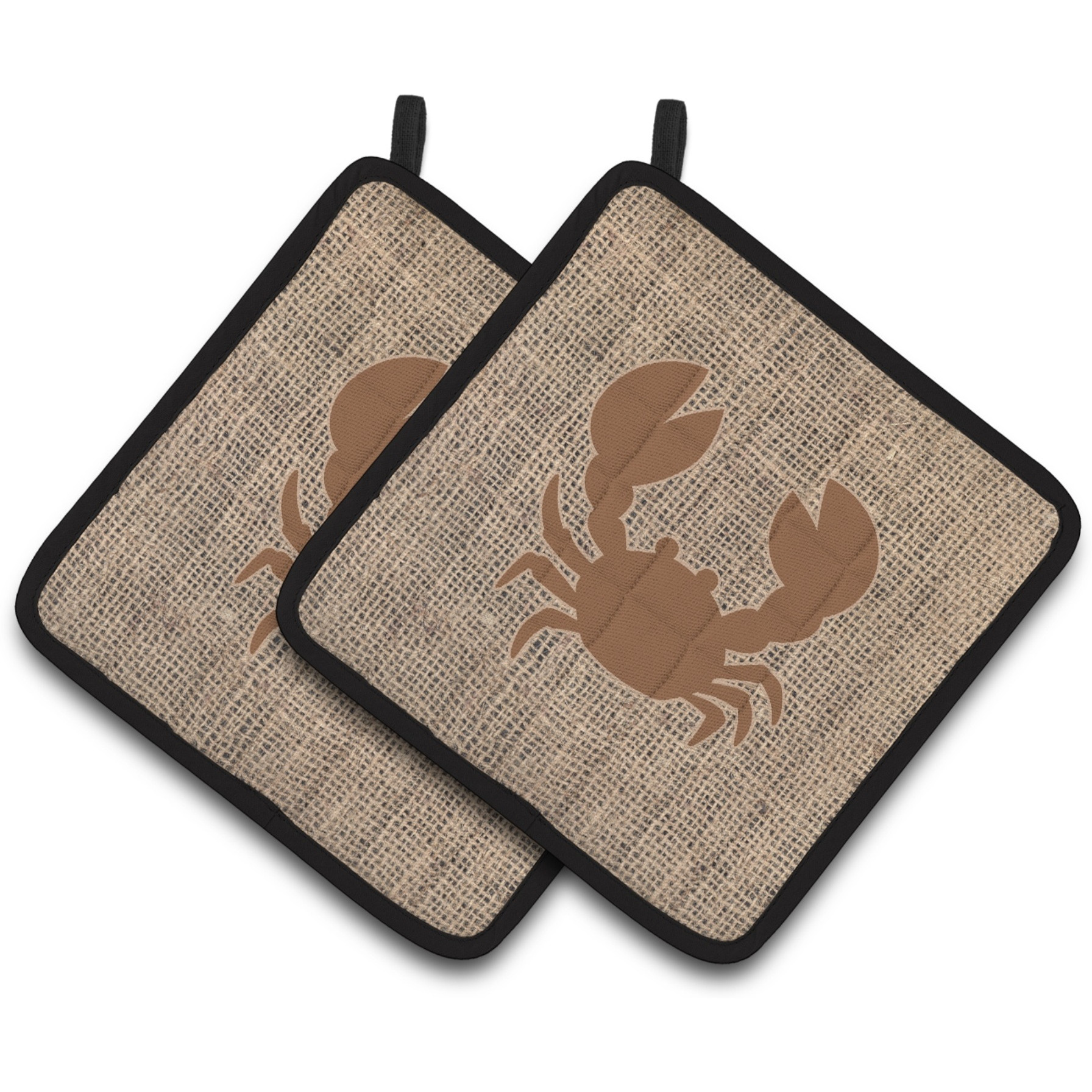 &quotCaroline's Treasures Crab Faux Burlap & Brown Pair of Pot Holders BB1104-BL-BN-PTHD, 7.5HX7.5W, Multicolor"