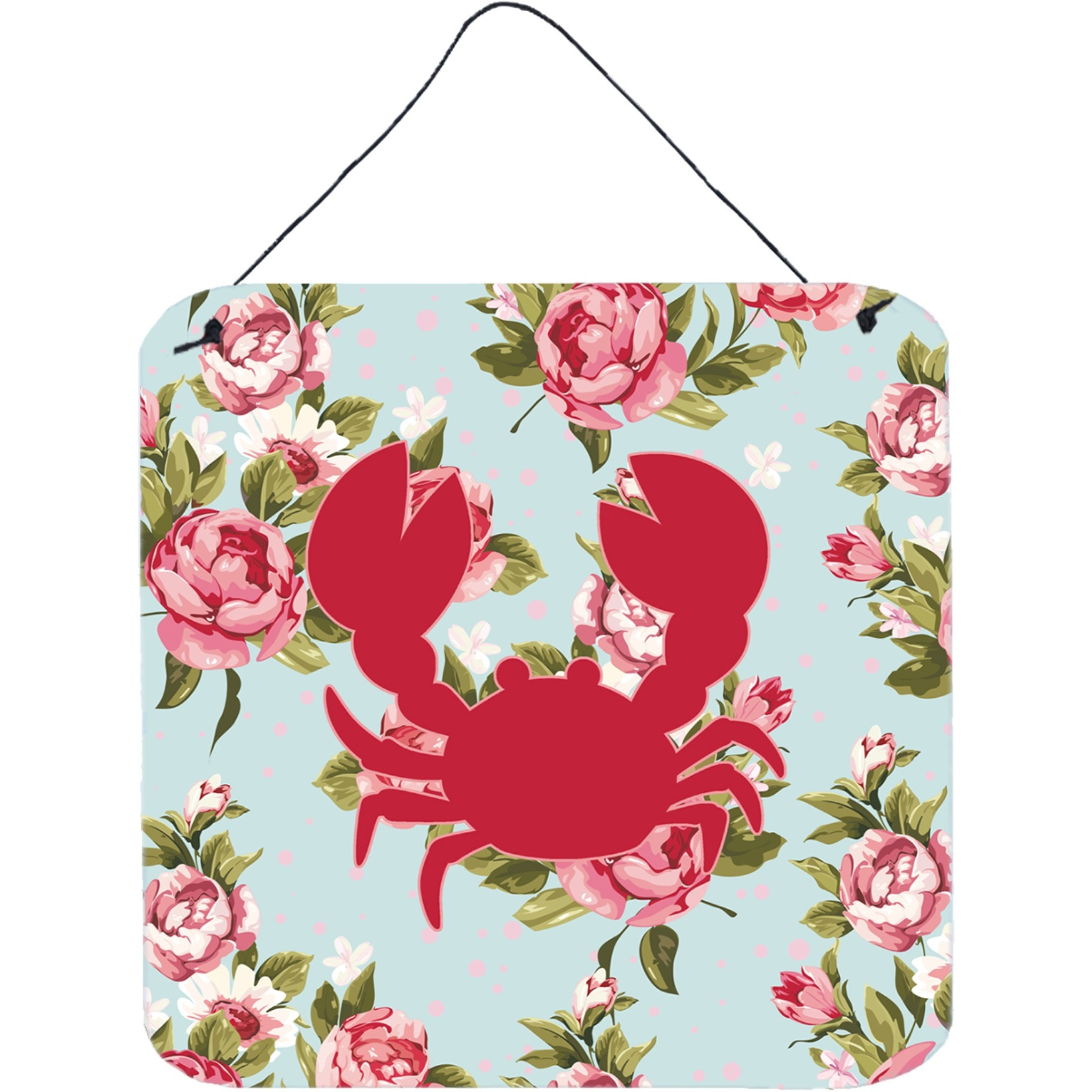 &quotCaroline's Treasures BB1104-RS-BU-DS66 Crab Shabby Chic Blue Roses Aluminum Metal Wall or Door Hanging Prints, 6 x 6"", Multicolor"