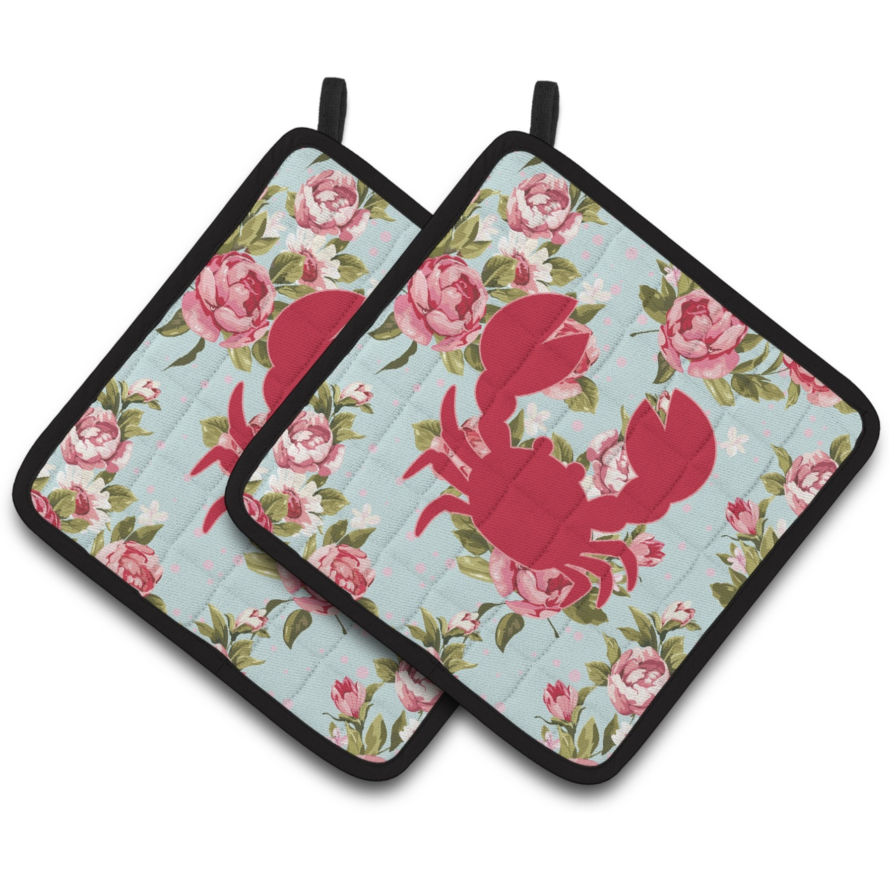 &quotCaroline's Treasures Crab Shabby Chic Blue Roses Pair of Pot Holders BB1104-RS-BU-PTHD, 7.5HX7.5W, Multicolor"
