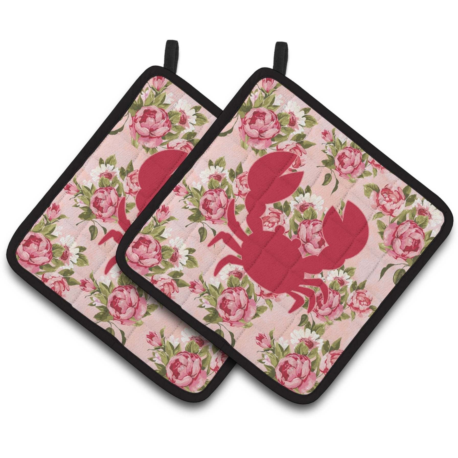 &quotCaroline's Treasures Crab Shabby Chic Pink Roses Pair of Pot Holders BB1104-RS-PK-PTHD, 7.5HX7.5W, Multicolor"
