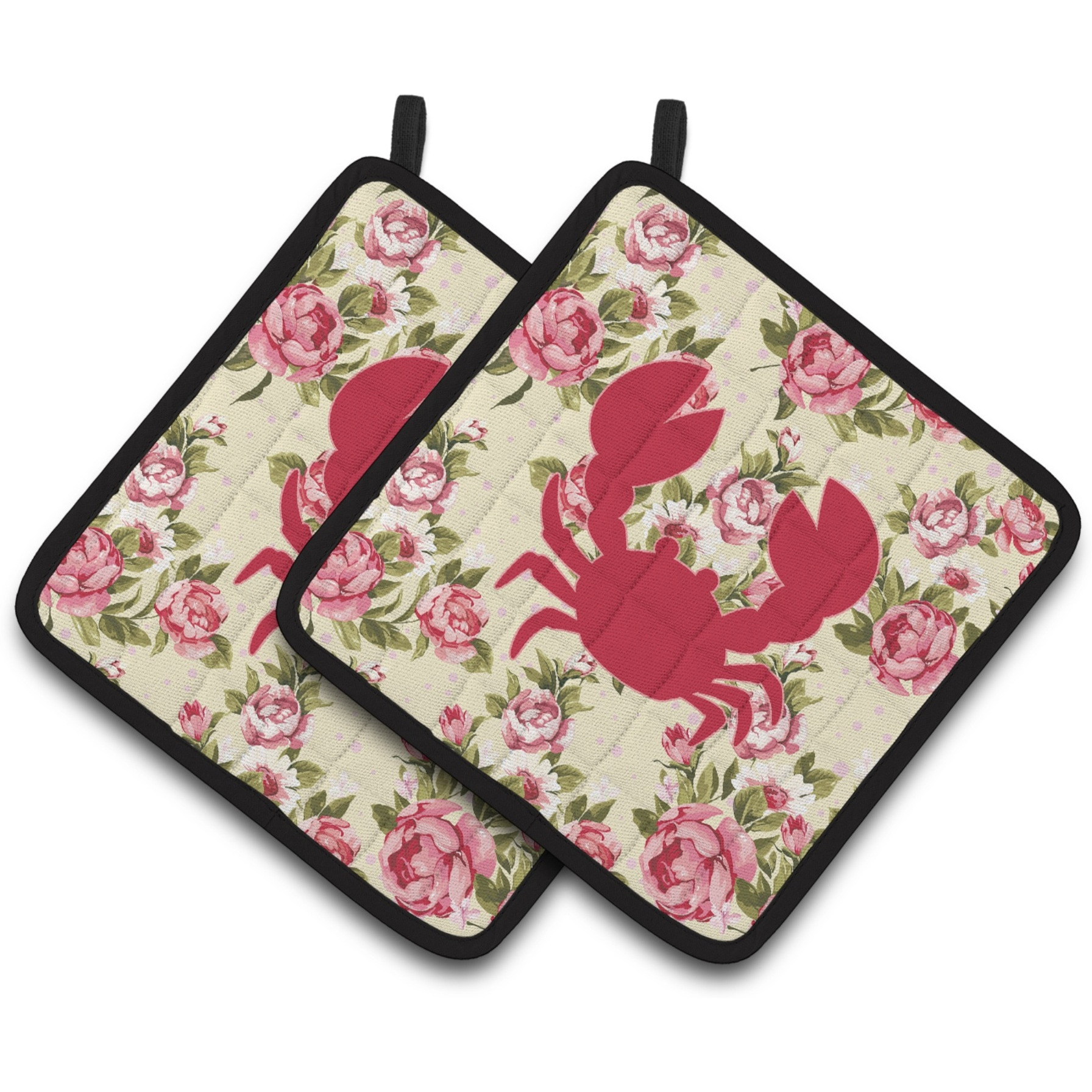 &quotCaroline's Treasures Crab Shabby Chic Yellow Roses Pair of Pot Holders BB1104-RS-YW-PTHD, 7.5HX7.5W, Multicolor"