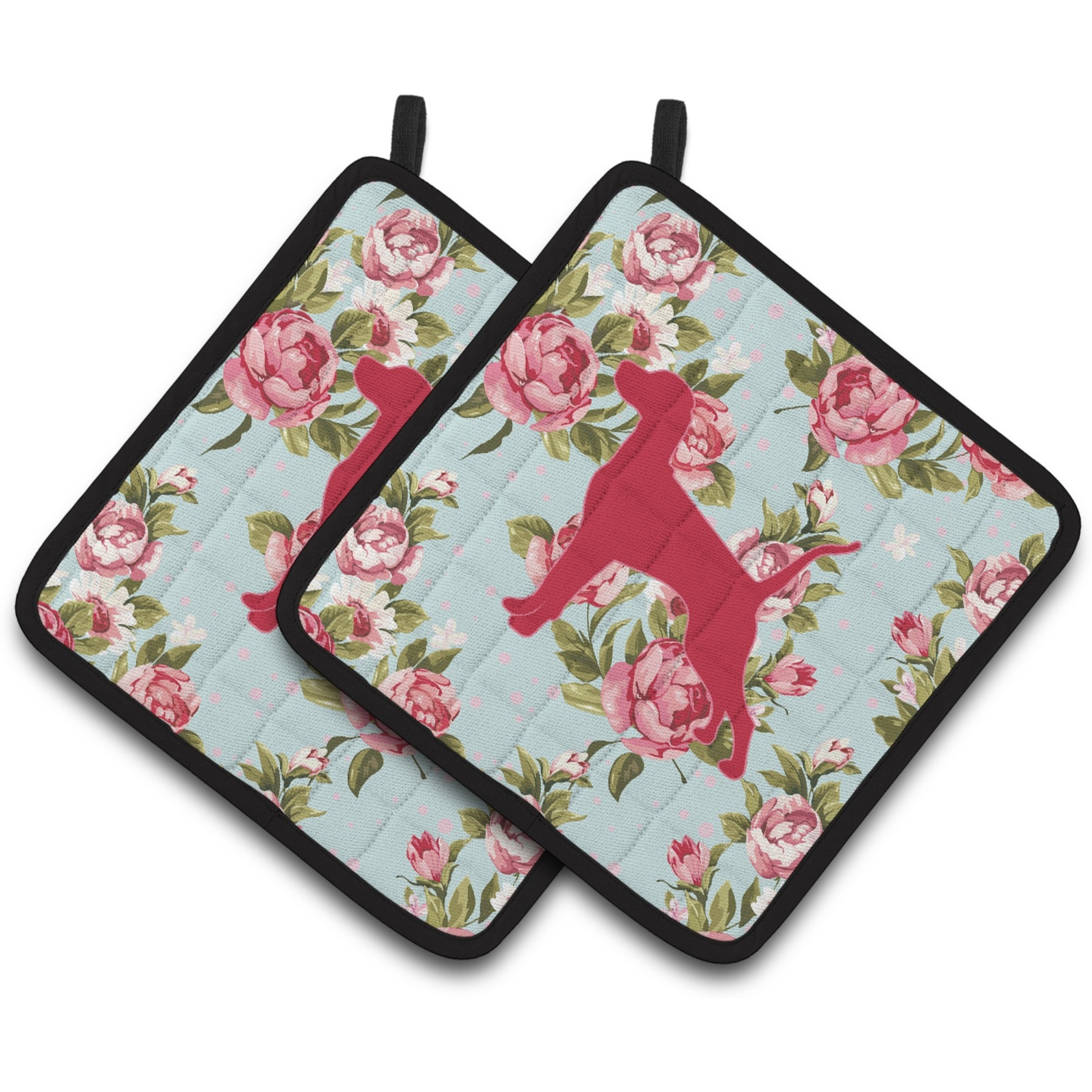 &quotCaroline's Treasures Pointer Shabby Chic Blue Roses Pair of Pot Holders BB1105-RS-BU-PTHD, 7.5HX7.5W, Multicolor"