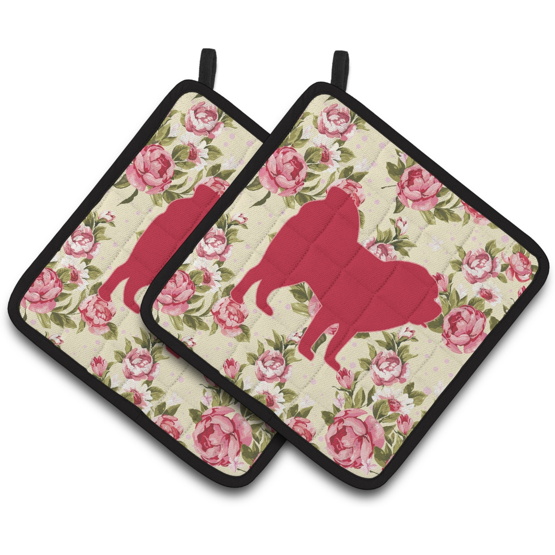 &quotCaroline's Treasures Chow Shabby Chic Yellow Roses Pair of Pot Holders BB1106-RS-YW-PTHD, 7.5HX7.5W, Multicolor"