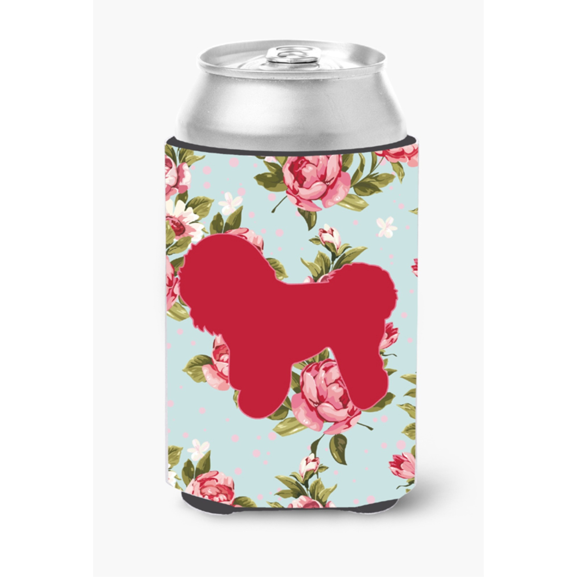 Bichon Frise Shabby Chic Blue Roses Can or Bottle Beverage Insulator Hugger BB1107