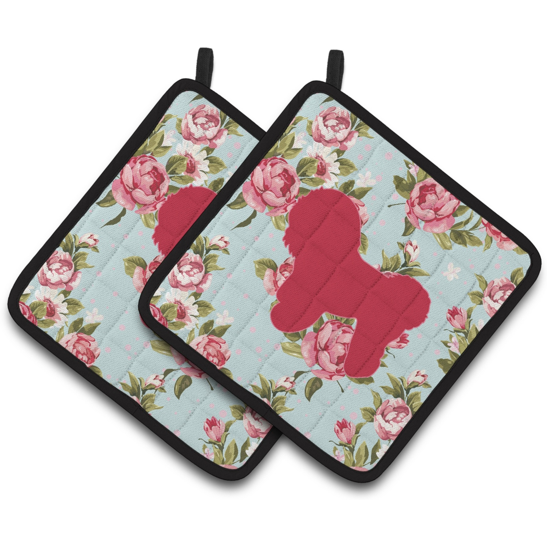 &quotCaroline's Treasures Bichon Frise Shabby Chic Blue Roses Pair of Pot Holders BB1107-RS-BU-PTHD, 7.5HX7.5W, Multicolor"