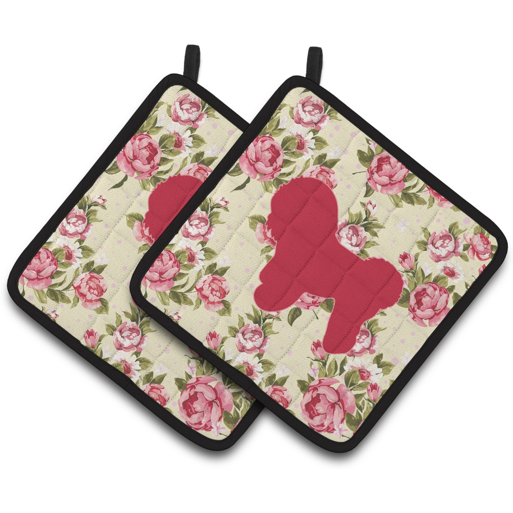 &quotCaroline's Treasures Bichon Frise Shabby Chic Yellow Roses Pair of Pot Holders BB1107-RS-YW-PTHD, 7.5HX7.5W, Multicolor"