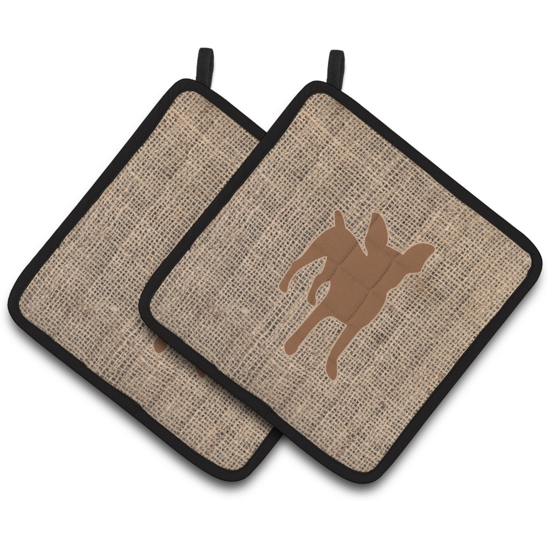&quotCaroline's Treasures Chihuahua Faux Burlap & Brown Pair of Pot Holders BB1108-BL-BN-PTHD, 7.5HX7.5W, Multicolor"