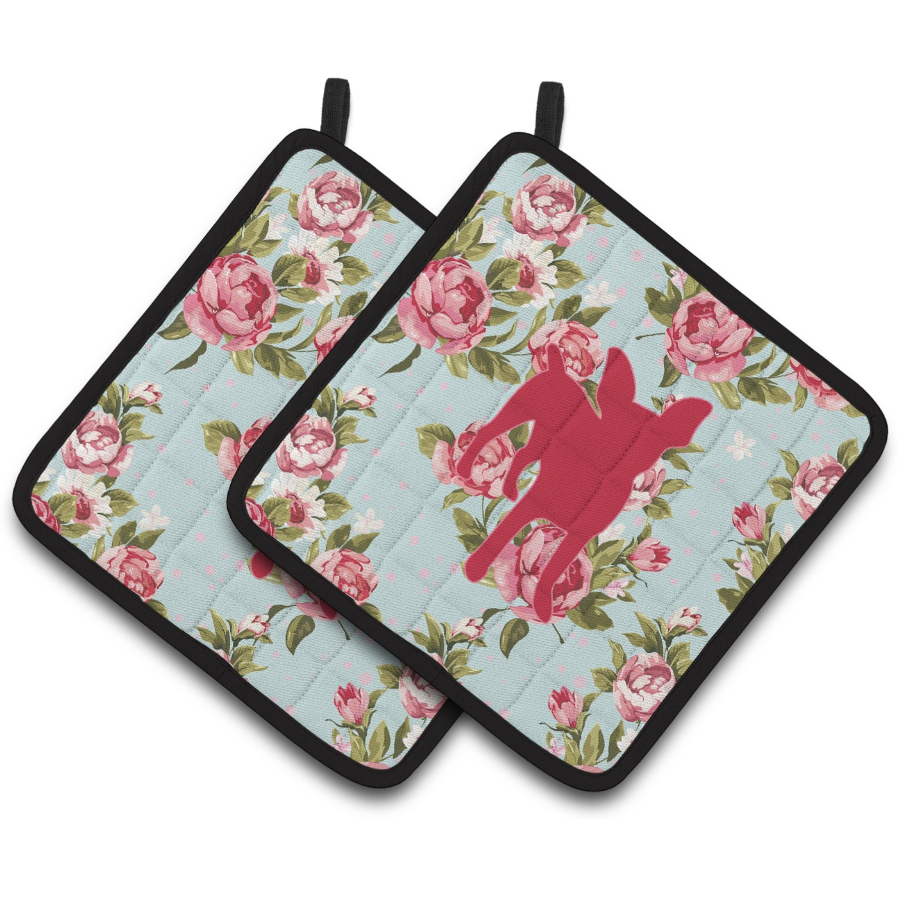 &quotCaroline's Treasures Chihuahua Shabby Chic Blue Roses Pair of Pot Holders BB1108-RS-BU-PTHD, 7.5HX7.5W, Multicolor"