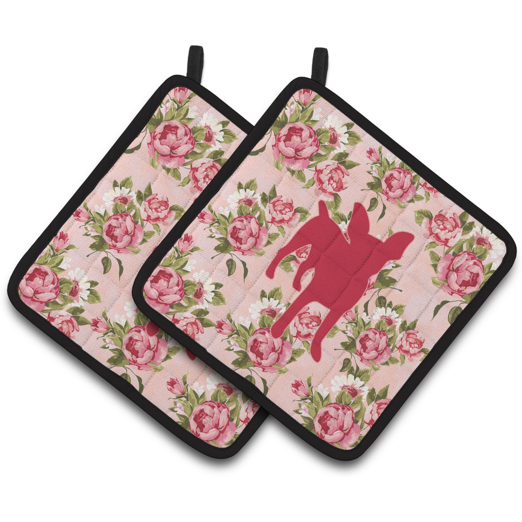 &quotCaroline's Treasures Chihuahua Shabby Chic Pink Roses Pair of Pot Holders BB1108-RS-PK-PTHD, 7.5HX7.5W, Multicolor"