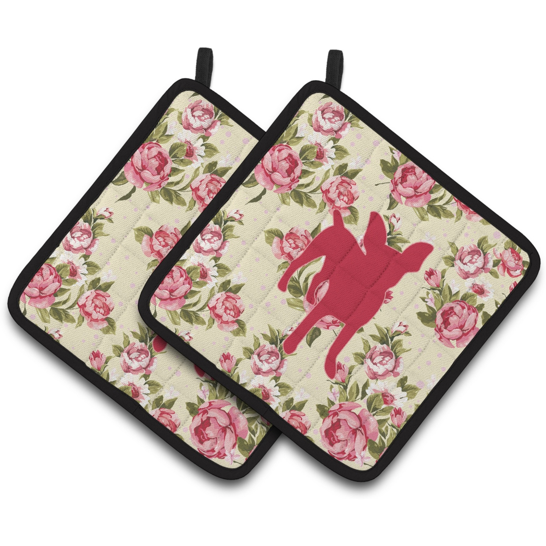 &quotCaroline's Treasures Chihuahua Shabby Chic Yellow Roses Pair of Pot Holders BB1108-RS-YW-PTHD, 7.5HX7.5W, Multicolor"