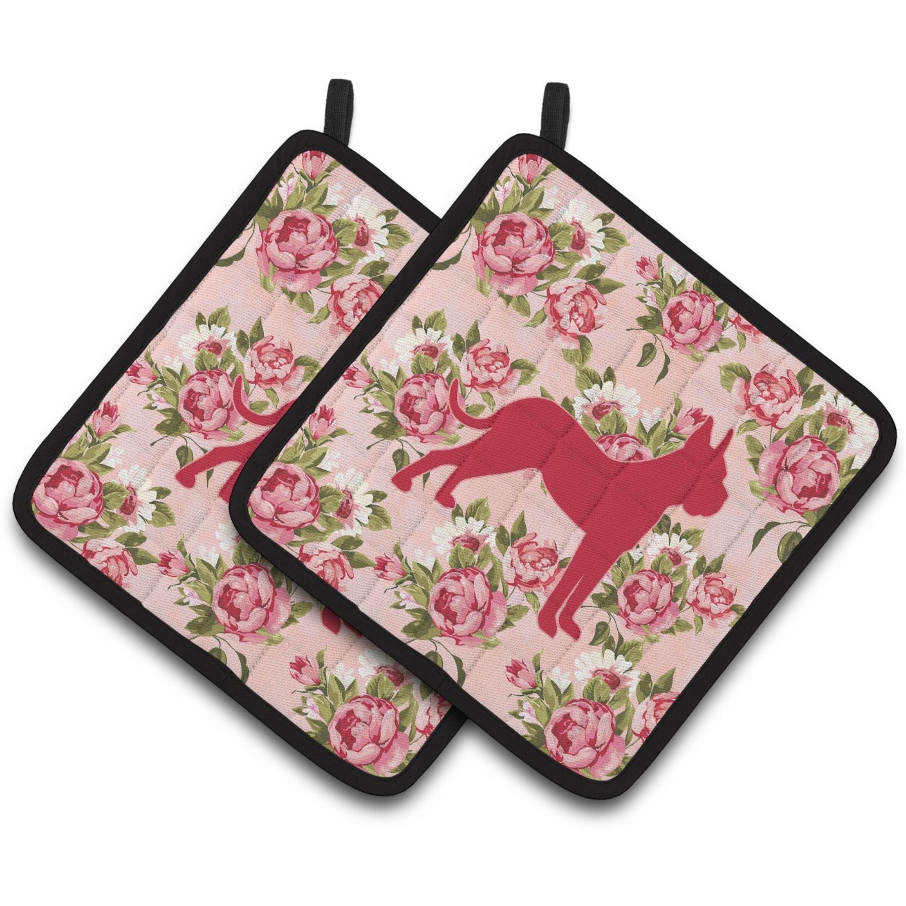 &quotCaroline's Treasures Boxer Shabby Chic Pink Roses Pair of Pot Holders BB1109-RS-PK-PTHD, 7.5HX7.5W, Multicolor"