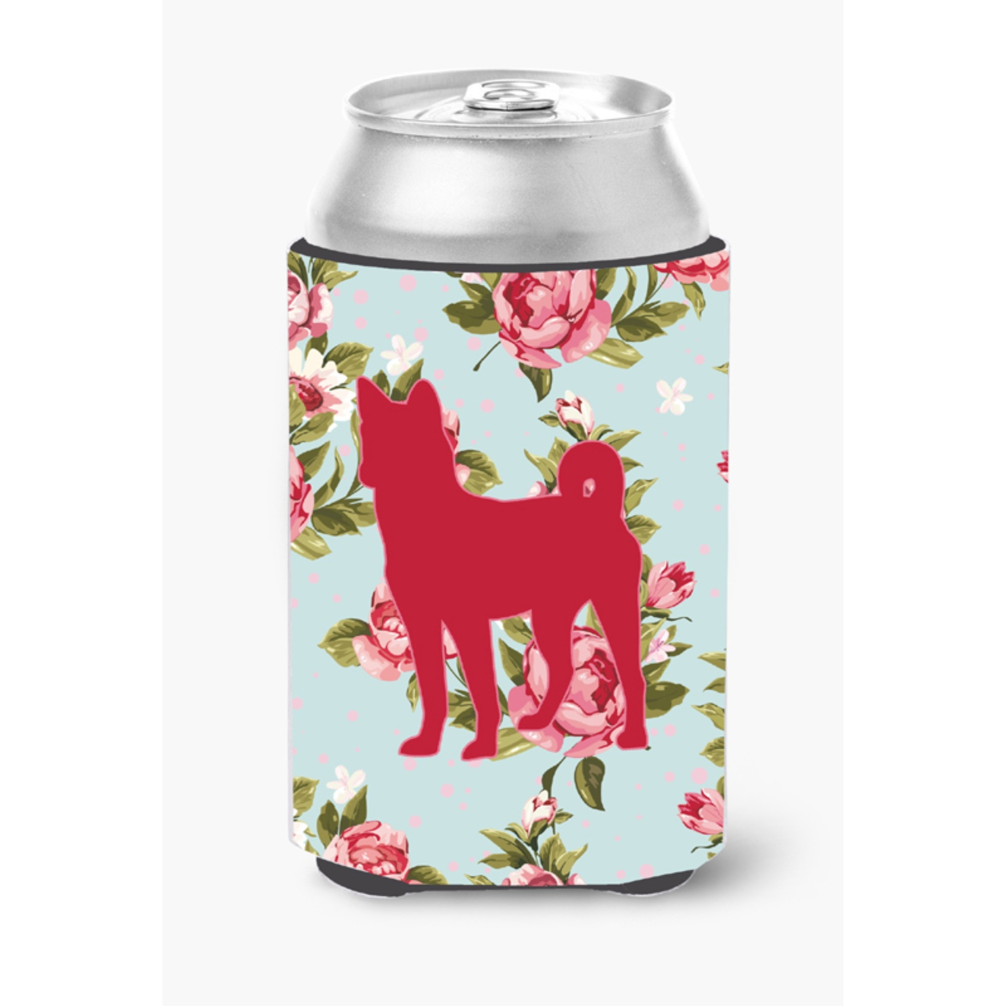 Basenji Shabby Chic Blue Roses Can or Bottle Beverage Insulator Hugger BB1110